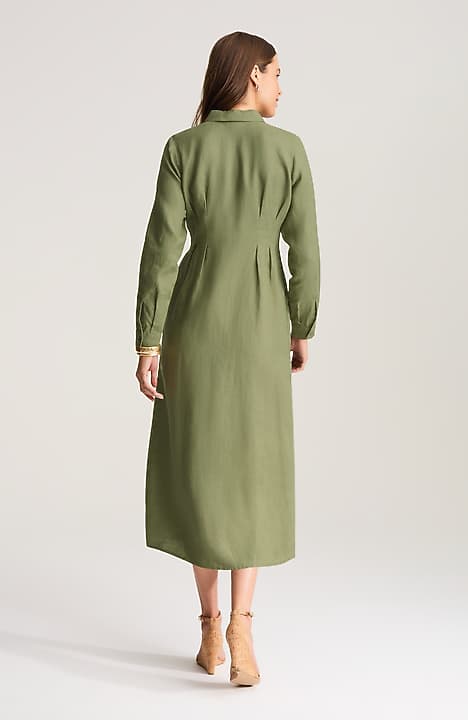 knee length dresses for ladies Ivy Linen Midi Dress-French Navy, Rope Trellis