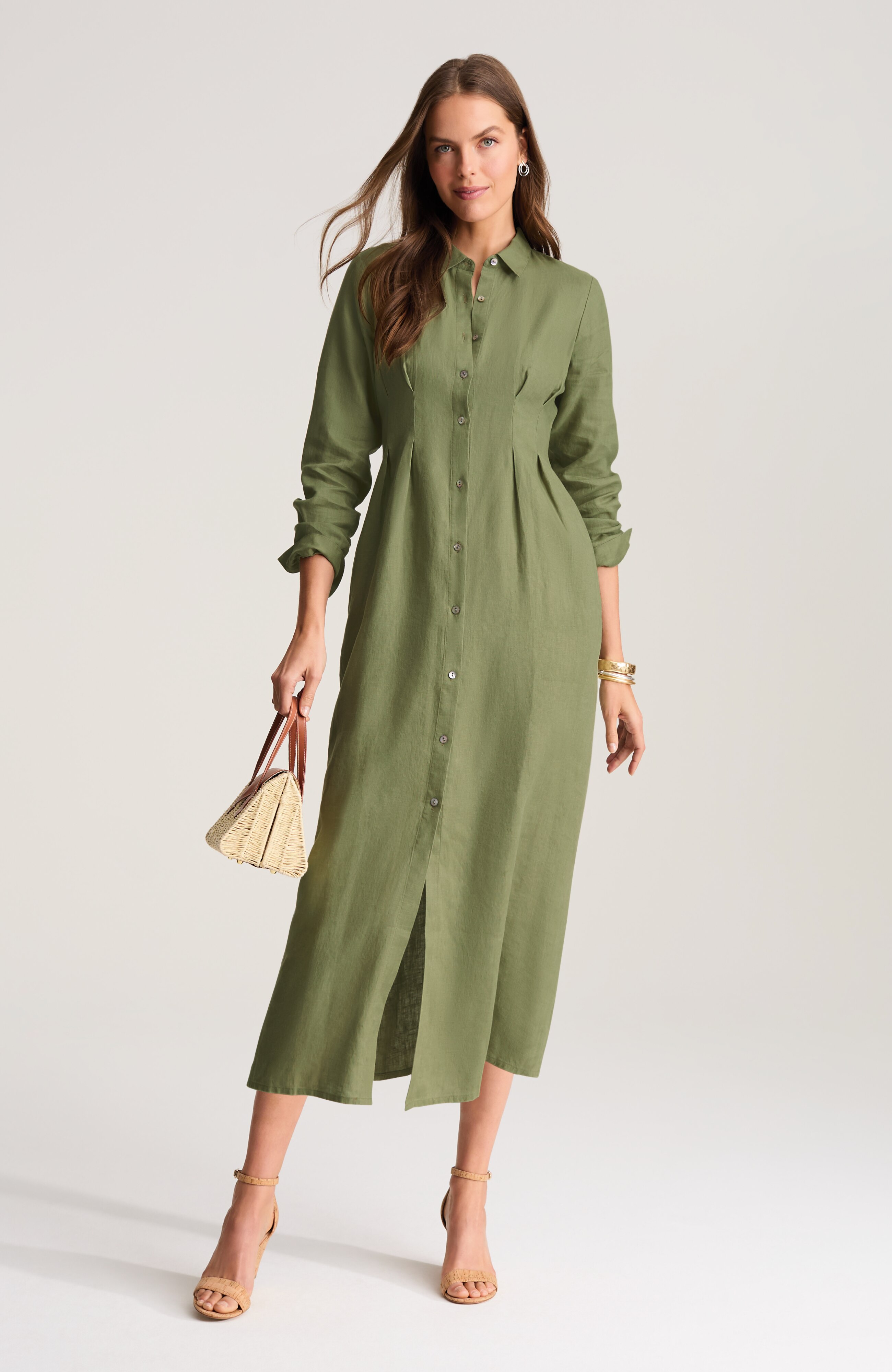 LINEN MIDI DART-WAIST DRESS | JJill