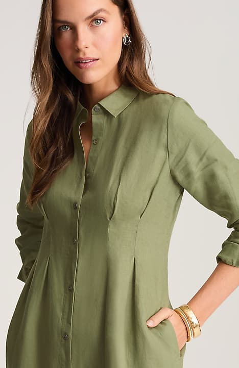 Linen Midi Dart-Waist Dress | JJill