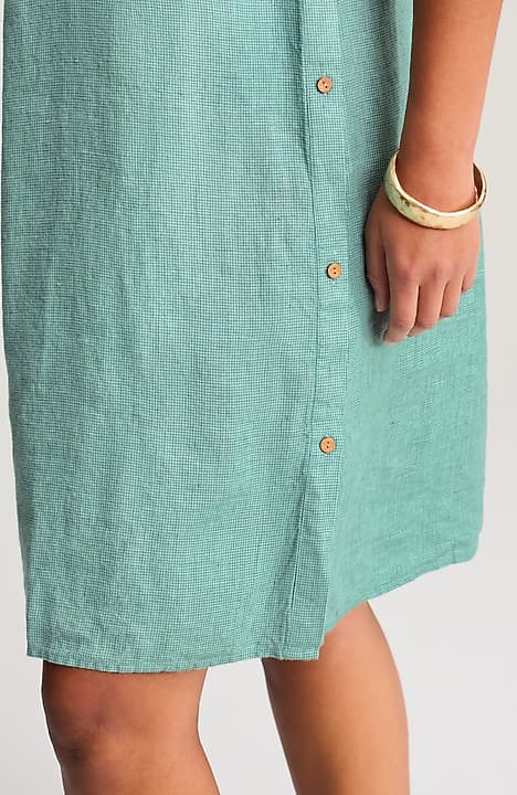 SIDE-BUTTON LINEN V-NECK DRESS | JJill