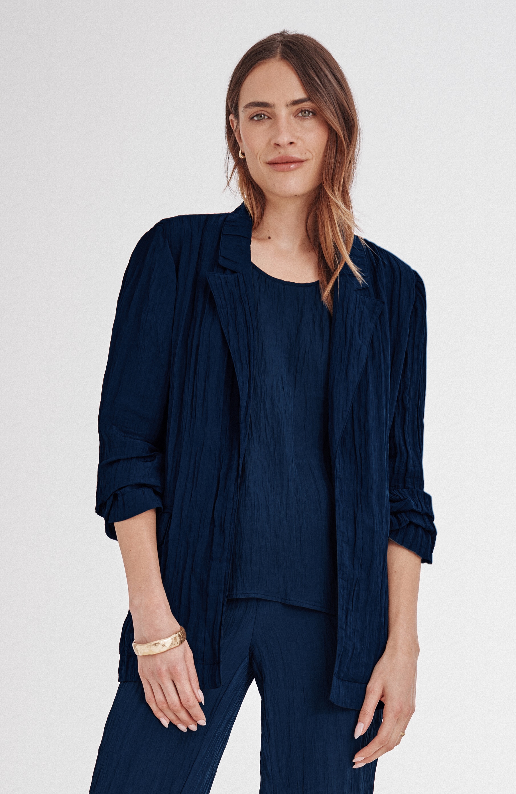 wearever crinkled open-front blazer