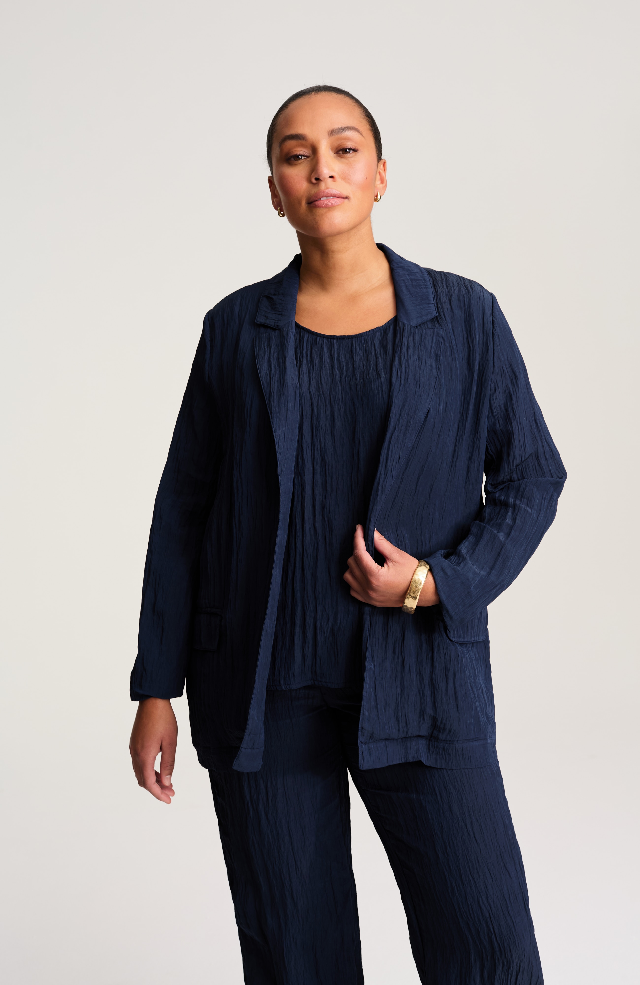 wearever crinkled open-front blazer