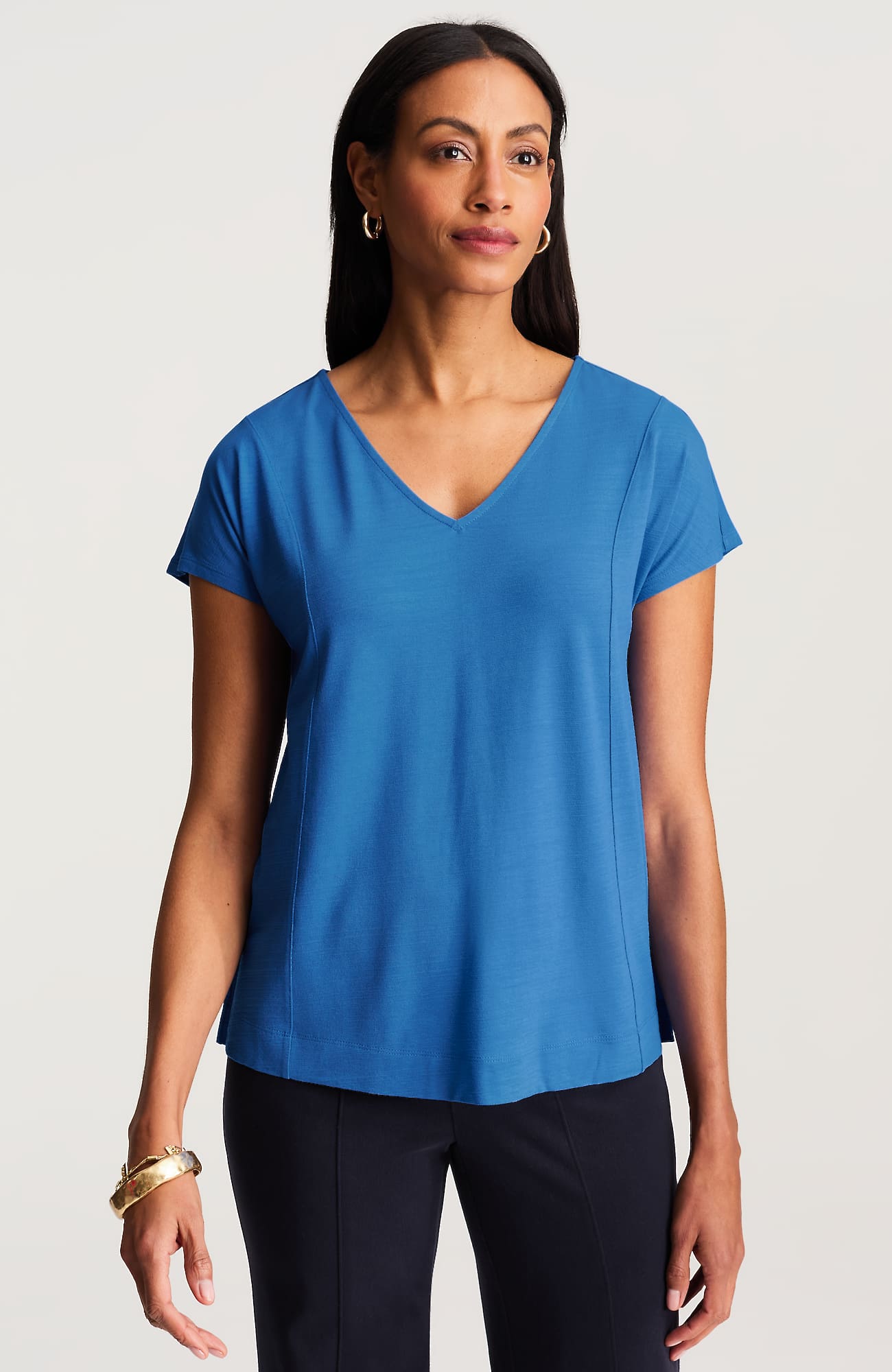 Women's Petite Wearever Slub-Knit A-Line Tee Shirt (Blue Ginger) (Size: MP) J. Jill