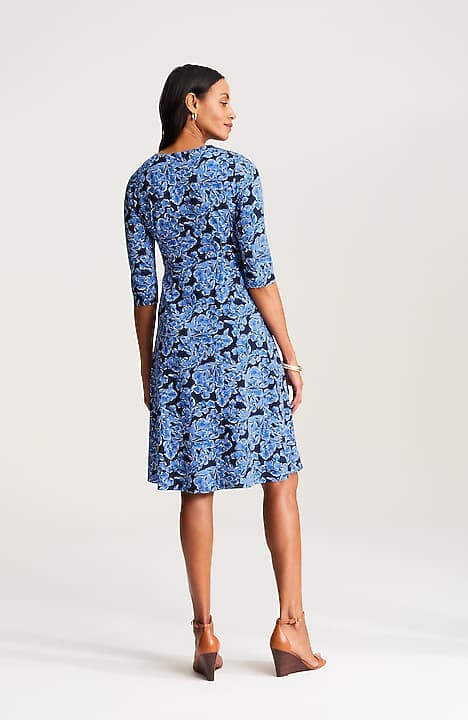 Women's Wearever Wrap-Style V-Neck Dress (Navy Blue Floral Glow) (Size: S) | J.Jill