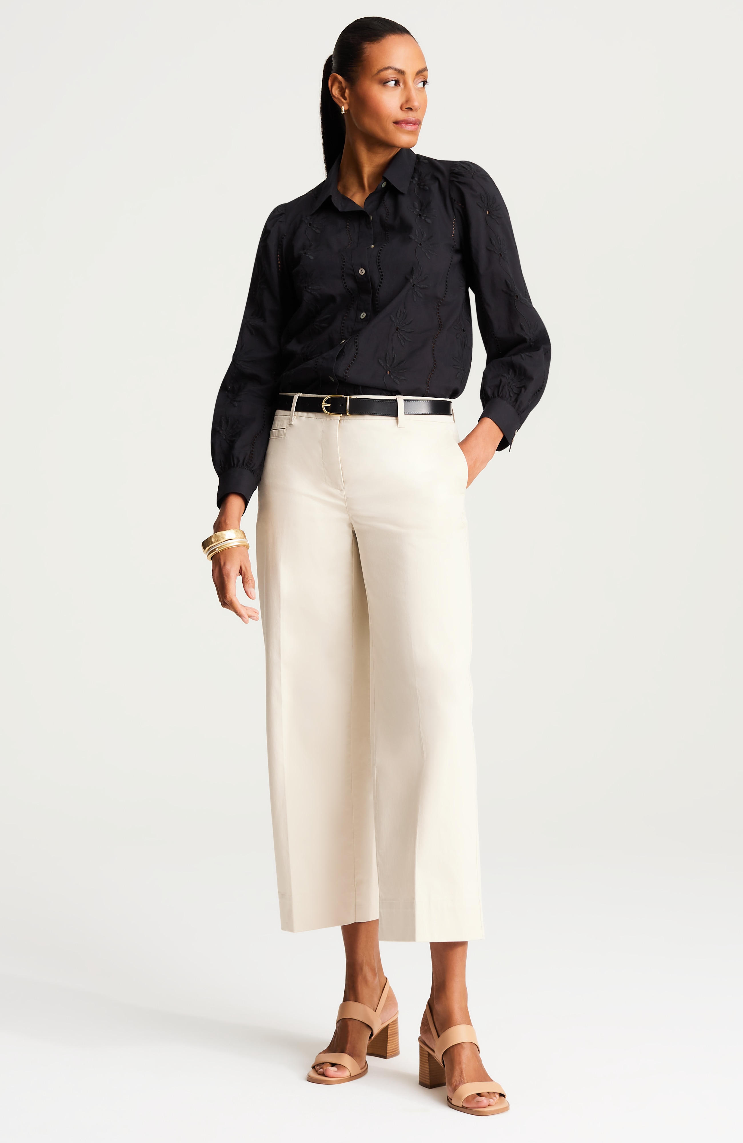 eyelet button-front shirt