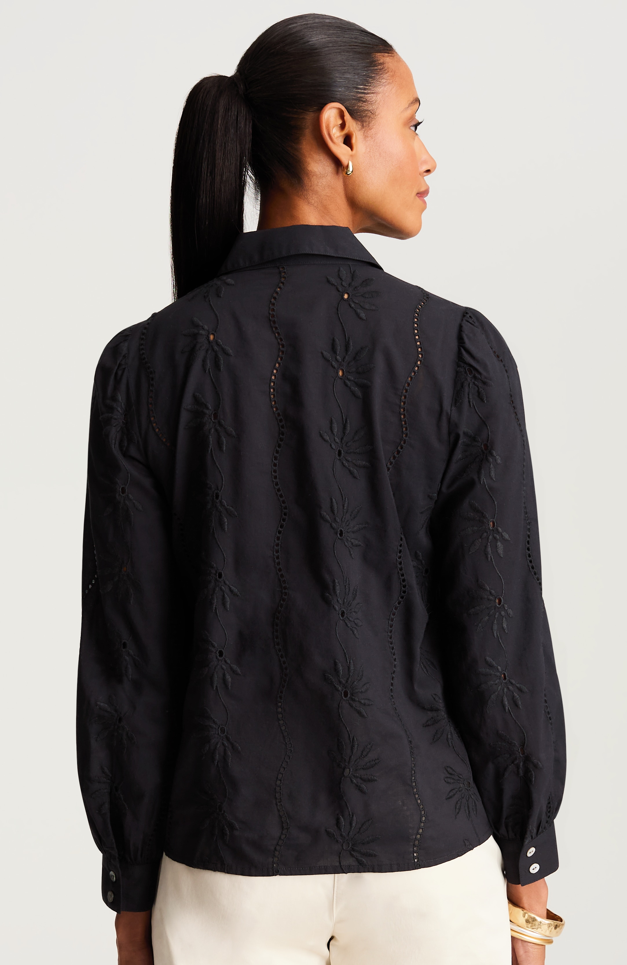 eyelet button-front shirt