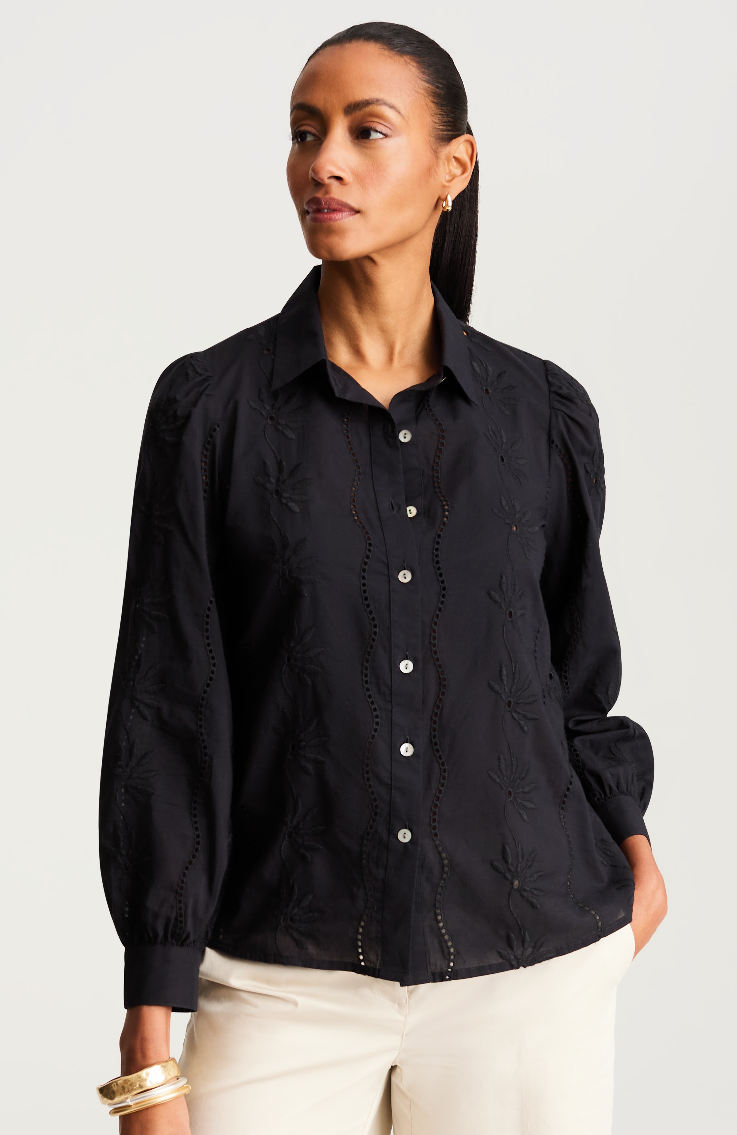 eyelet button-front shirt