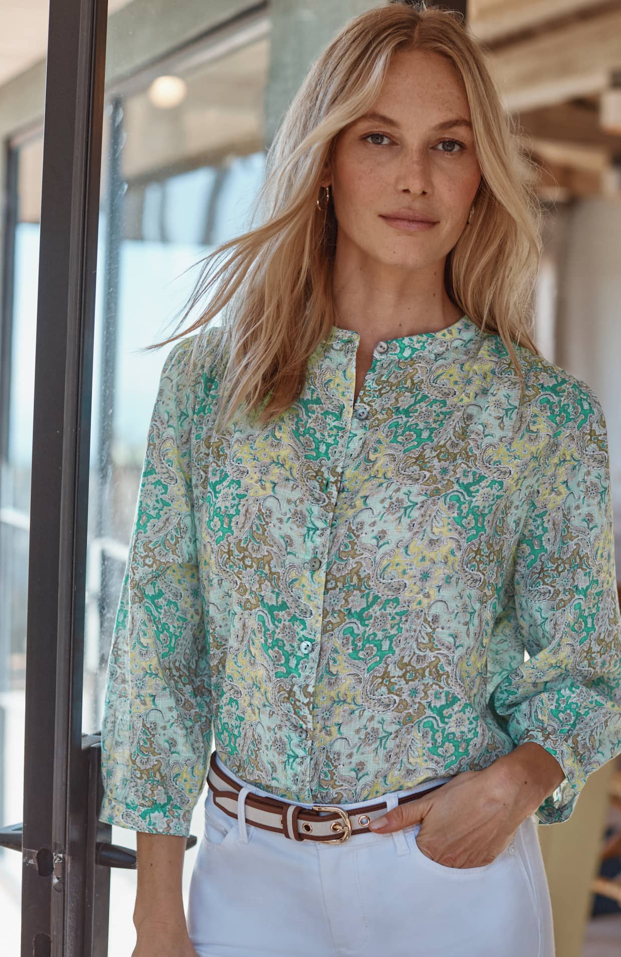 SHIRRED COTTON VOILE TOP | JJill