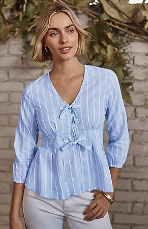 Image for Pleated Tie-Front Top
