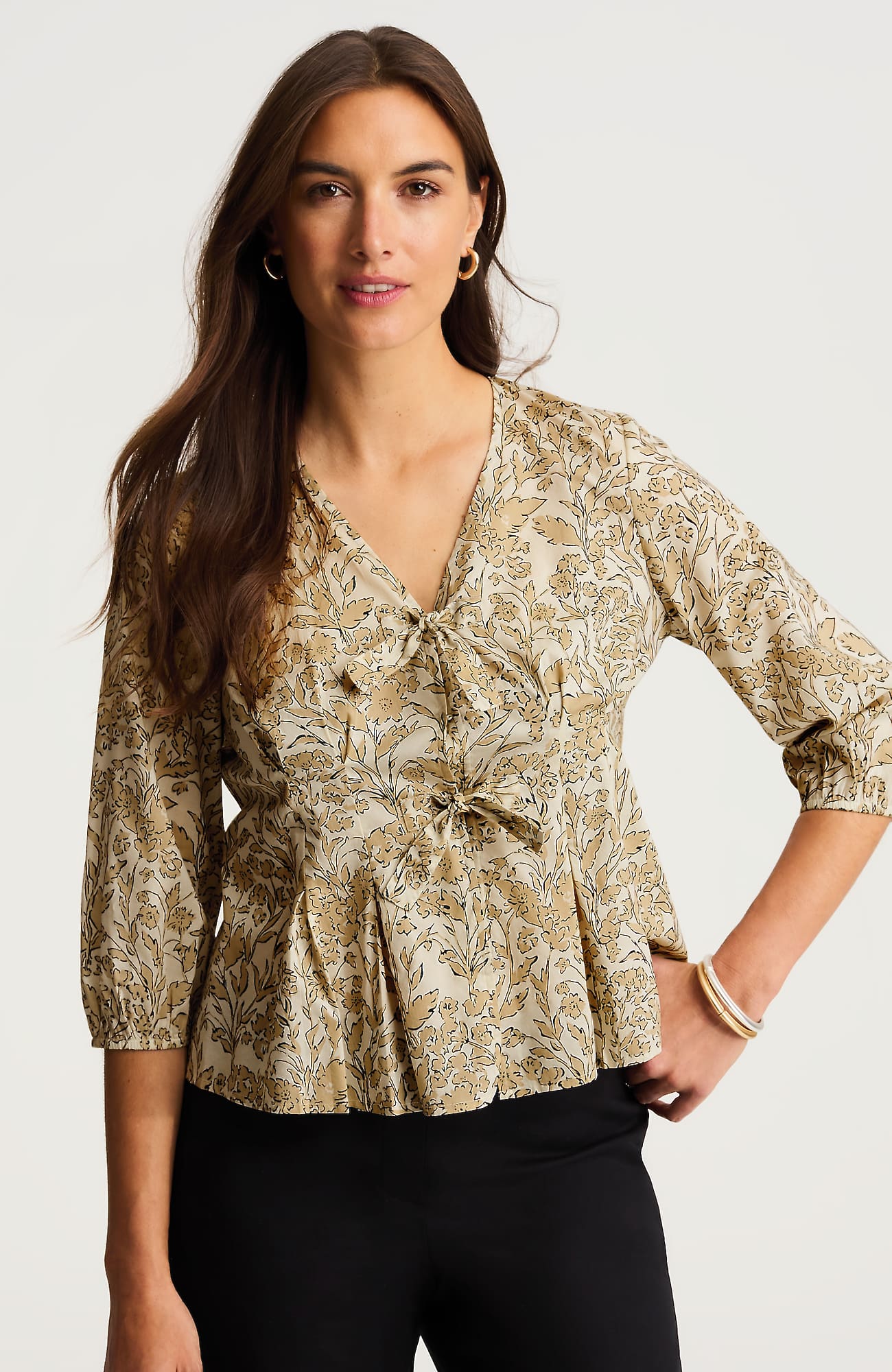 Jjill Tall Pleated Tie-front Top In Vintage Canvas Garden Illustration