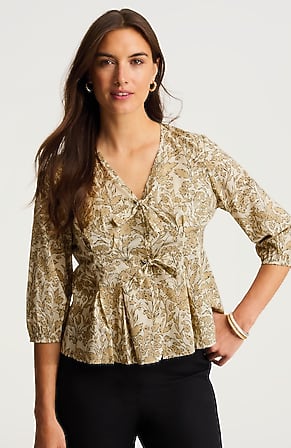 Image for Pleated Tie-Front Top