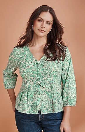 Image for Pleated Tie-Front Top