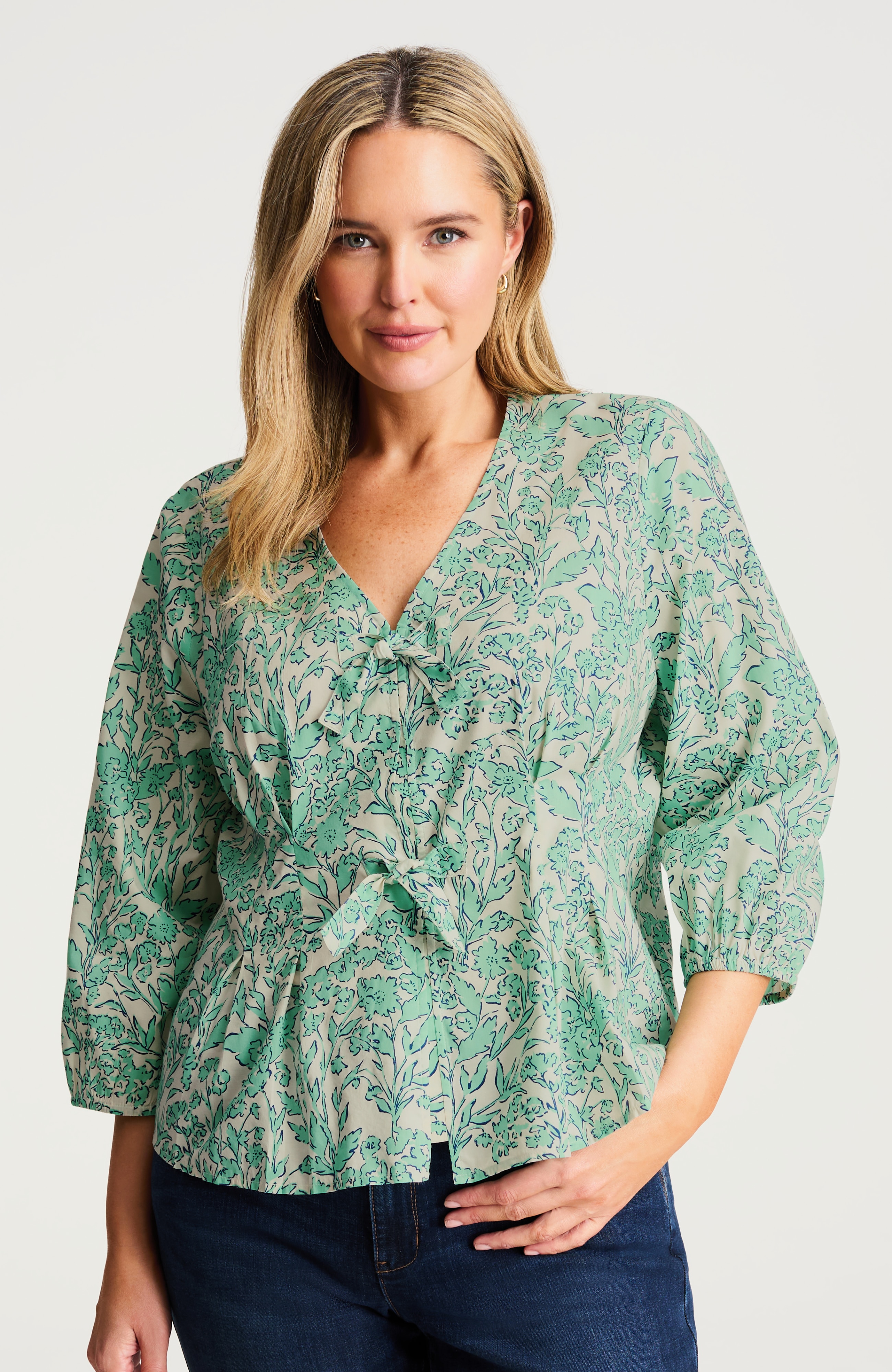 pleated tie-front top