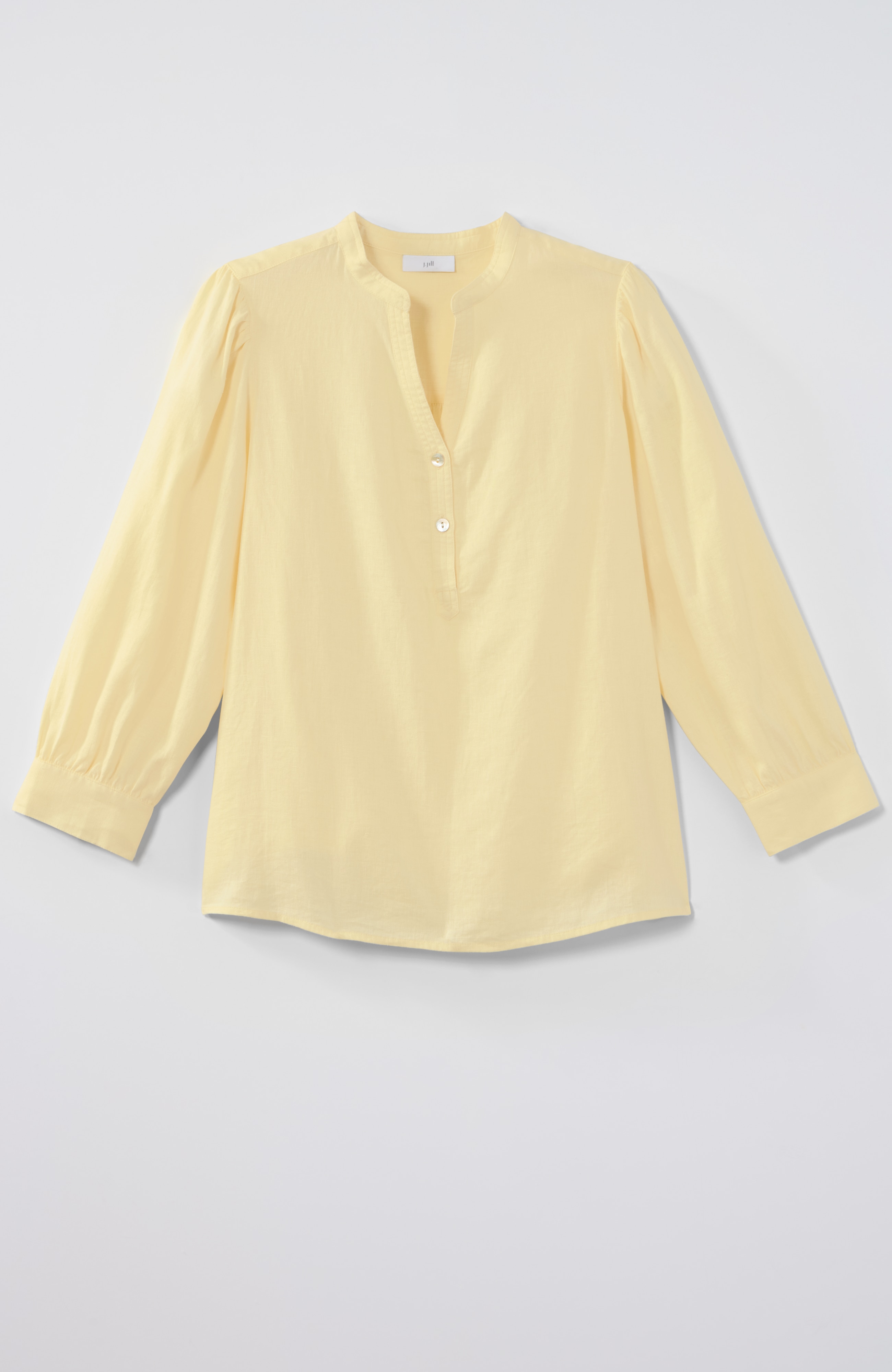 LINEN-BLEND SHIRRED-SLEEVE POPOVER | JJill