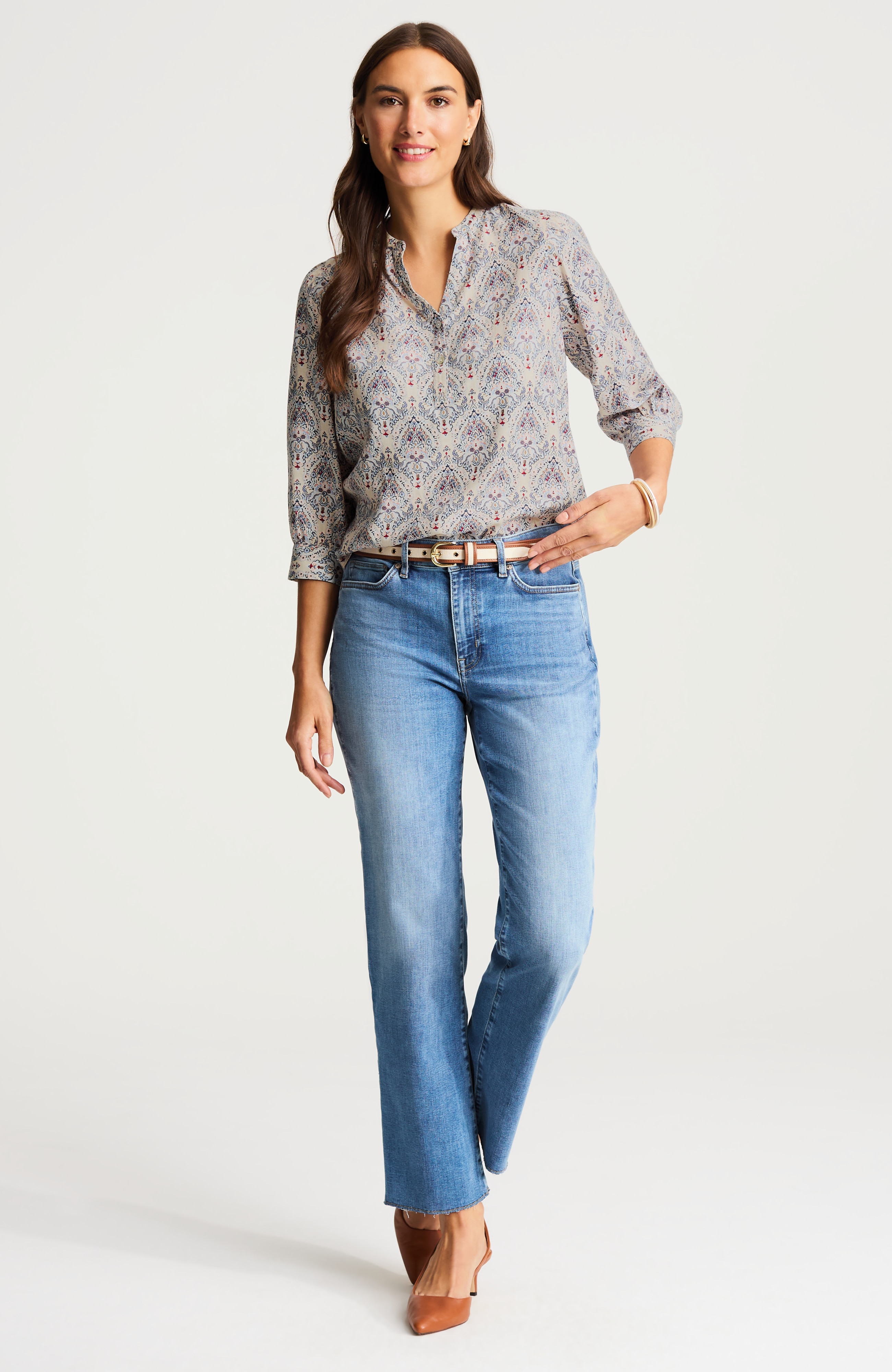 linen-blend shirred-sleeve popover