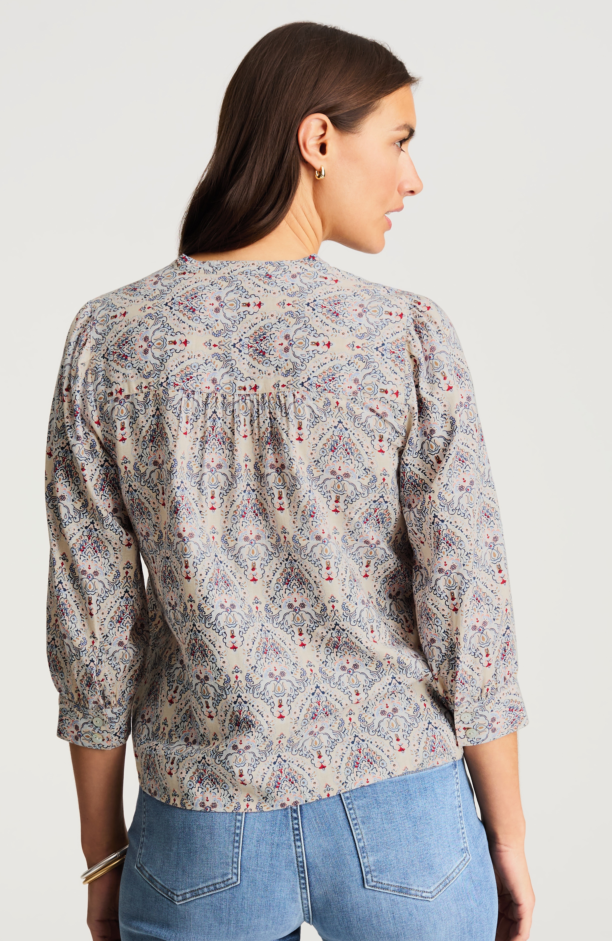 linen-blend shirred-sleeve popover