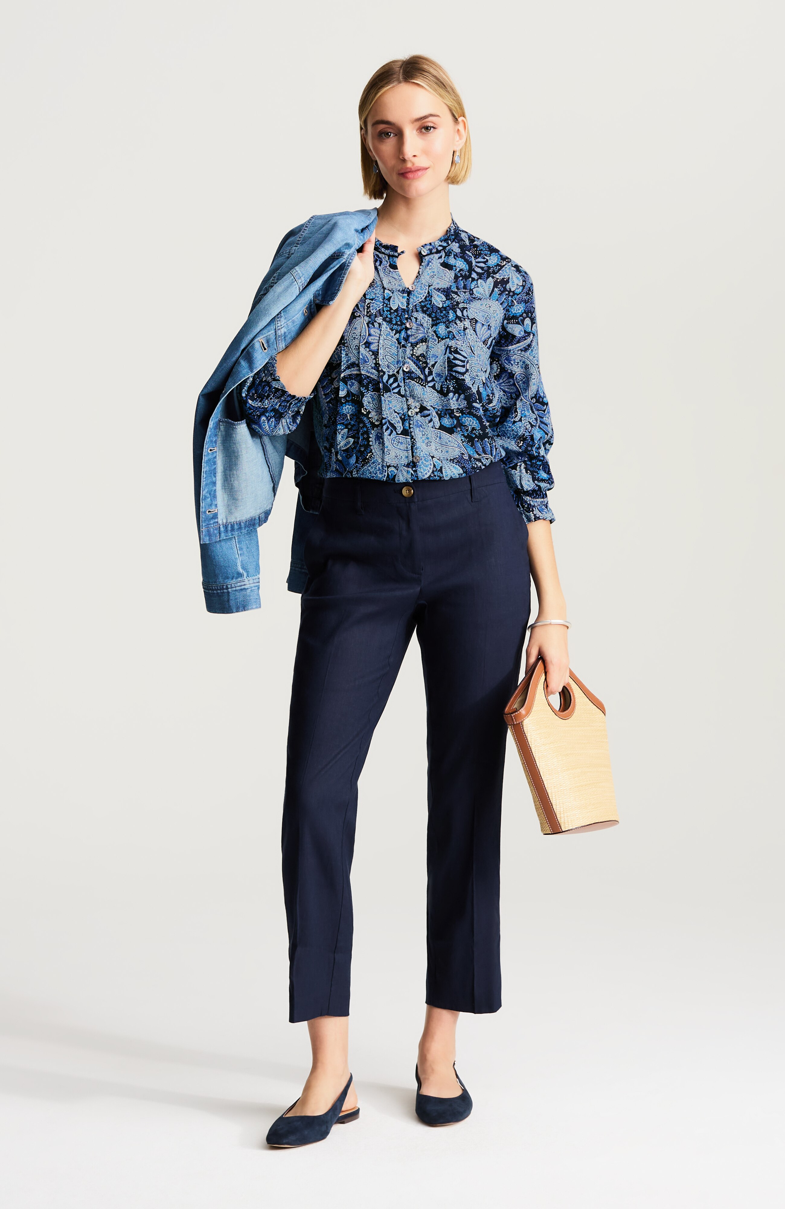Pintucked Linen Button-Front Shirt | JJill