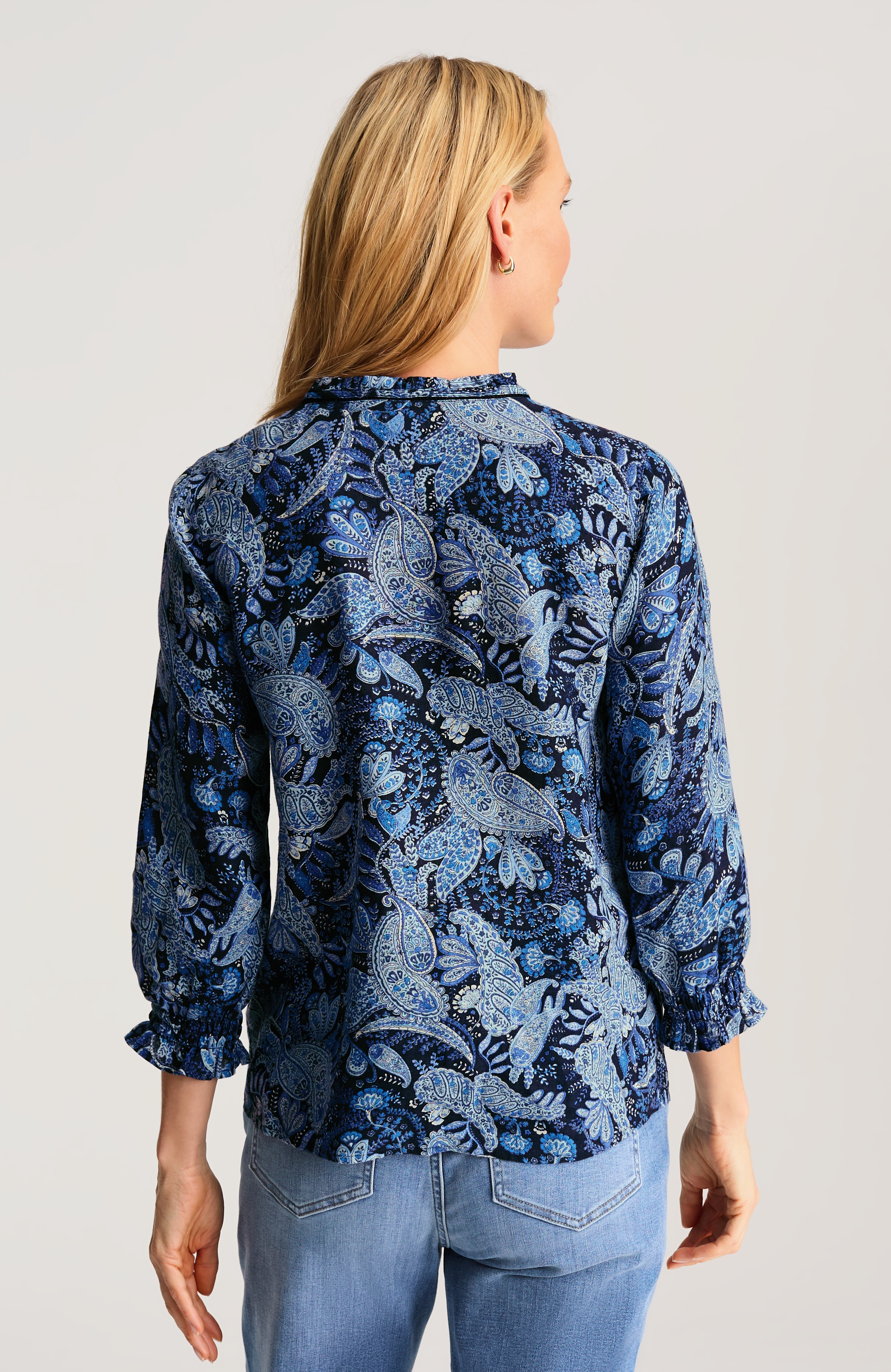 トップス allege 22fw print shirt blue Pintucked Linen Button-Front Shirt | JJill