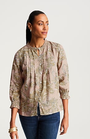 Image for Pintucked Linen Button-Front Shirt