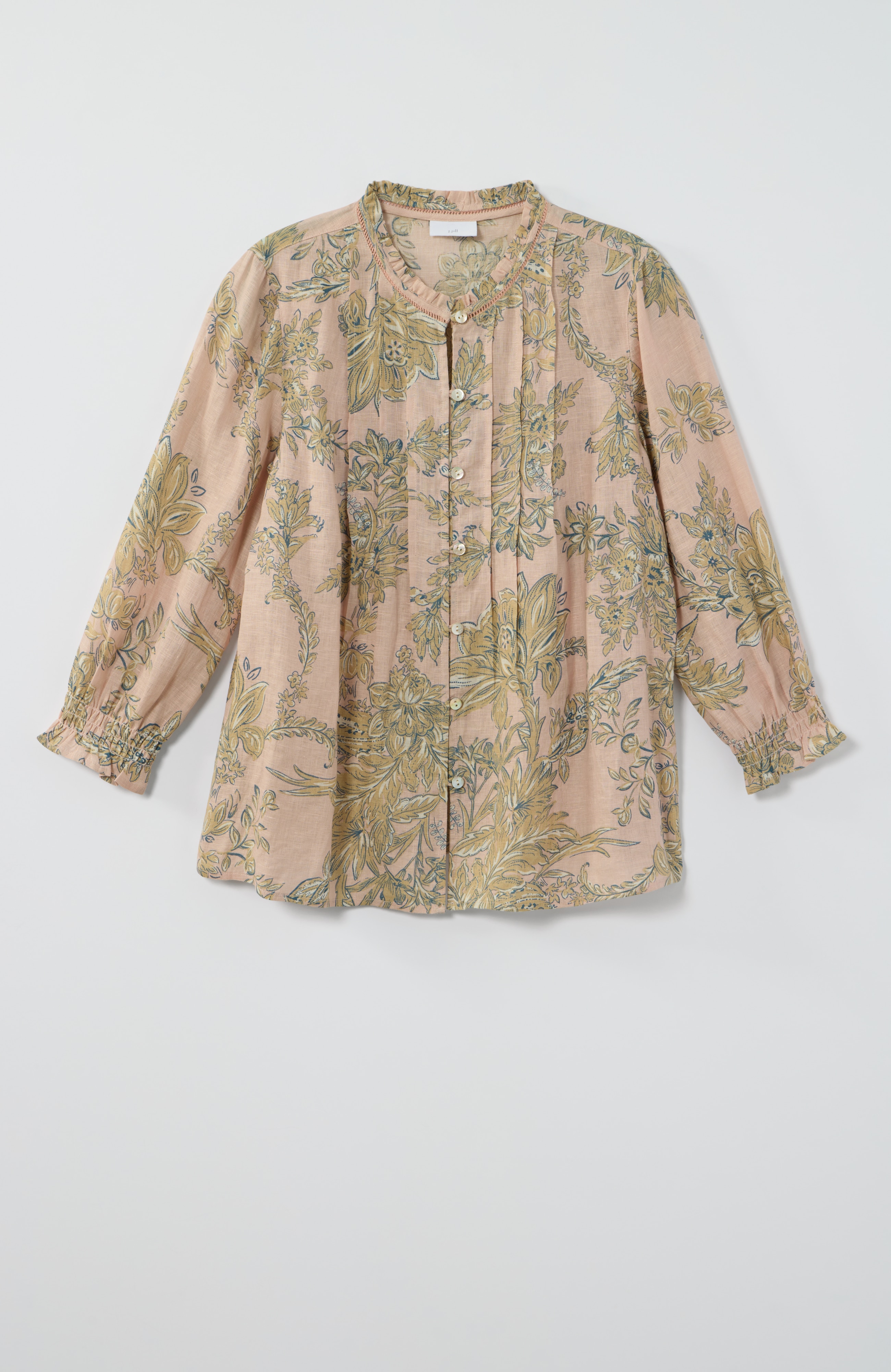 pintucked linen button-front shirt