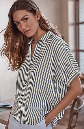 Image for Striped Cotton-Gauze Top