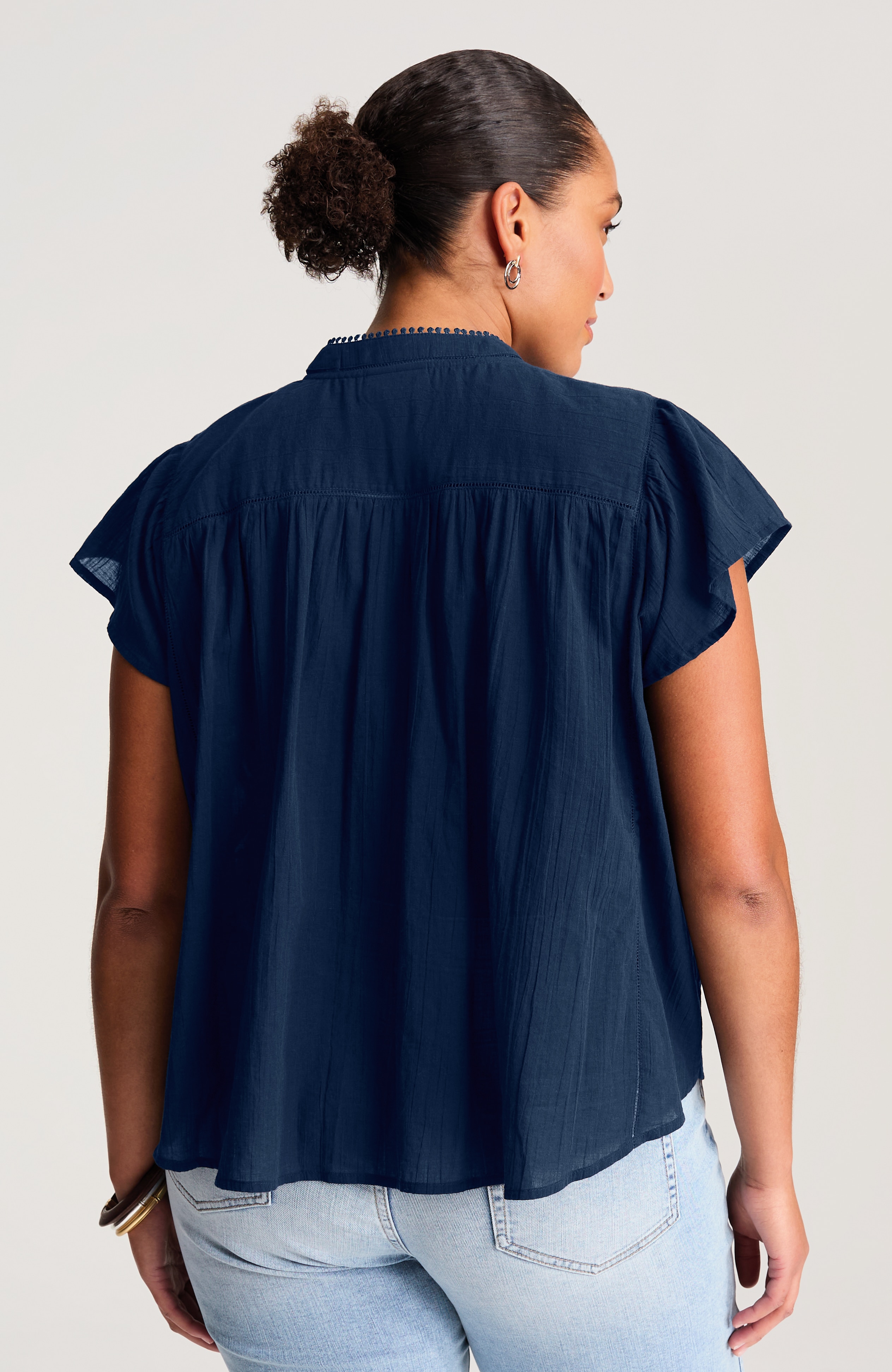 Shirred-Trim Cap-Sleeve Top | JJill