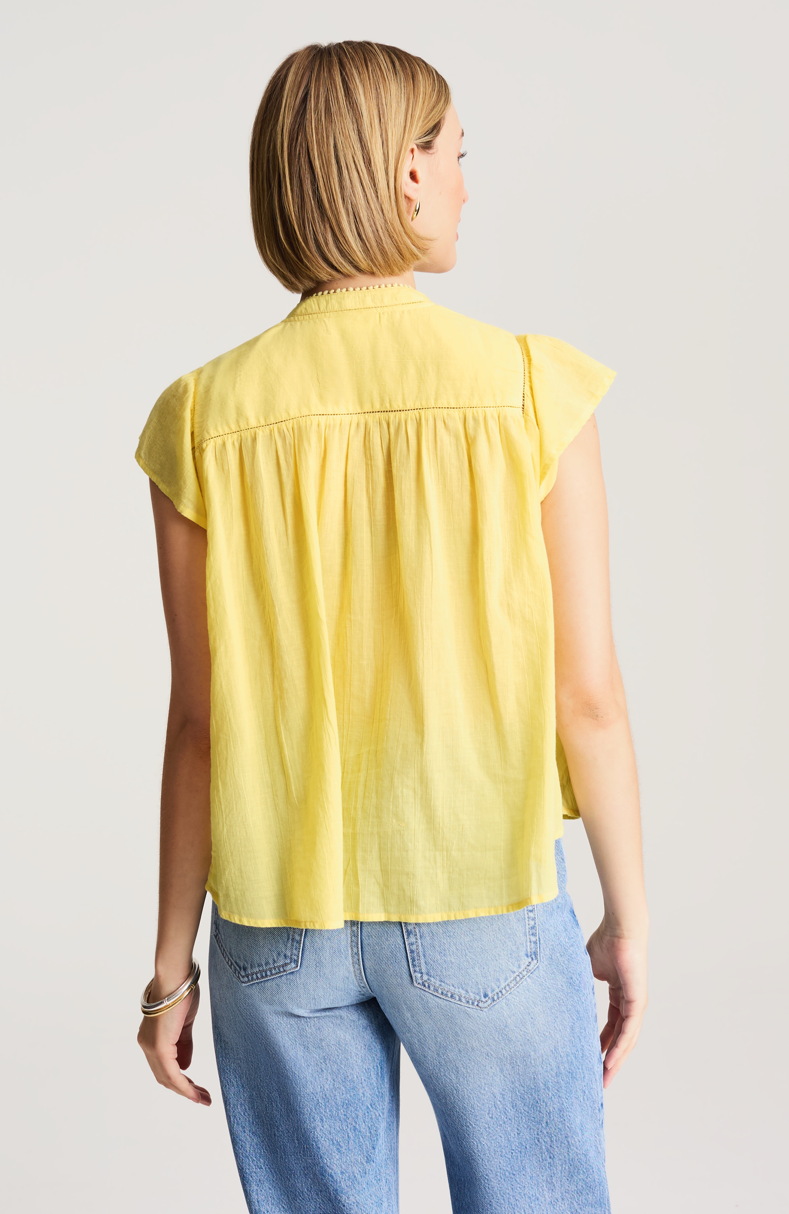 shirred-trim cap-sleeve top