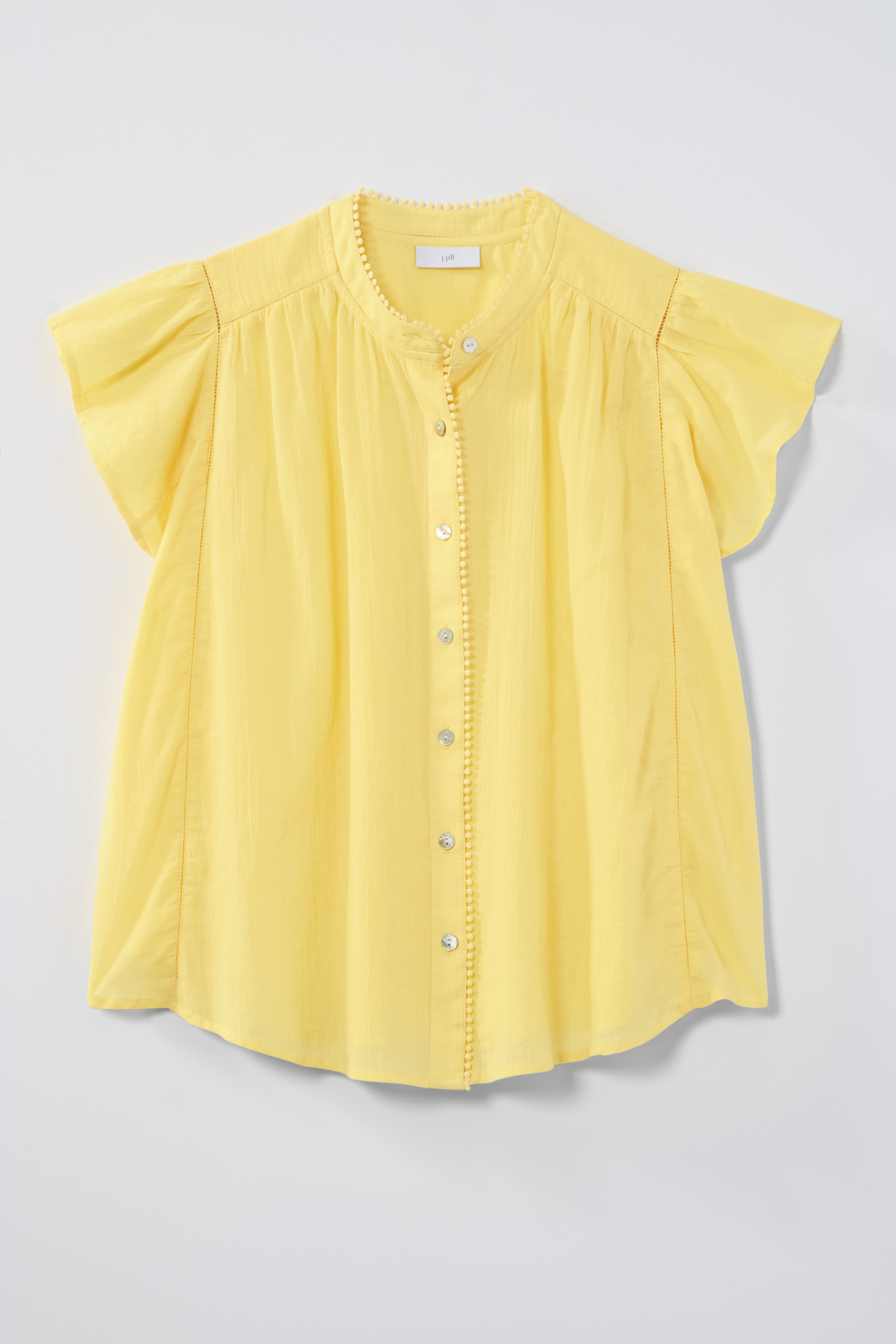 shirred-trim cap-sleeve top