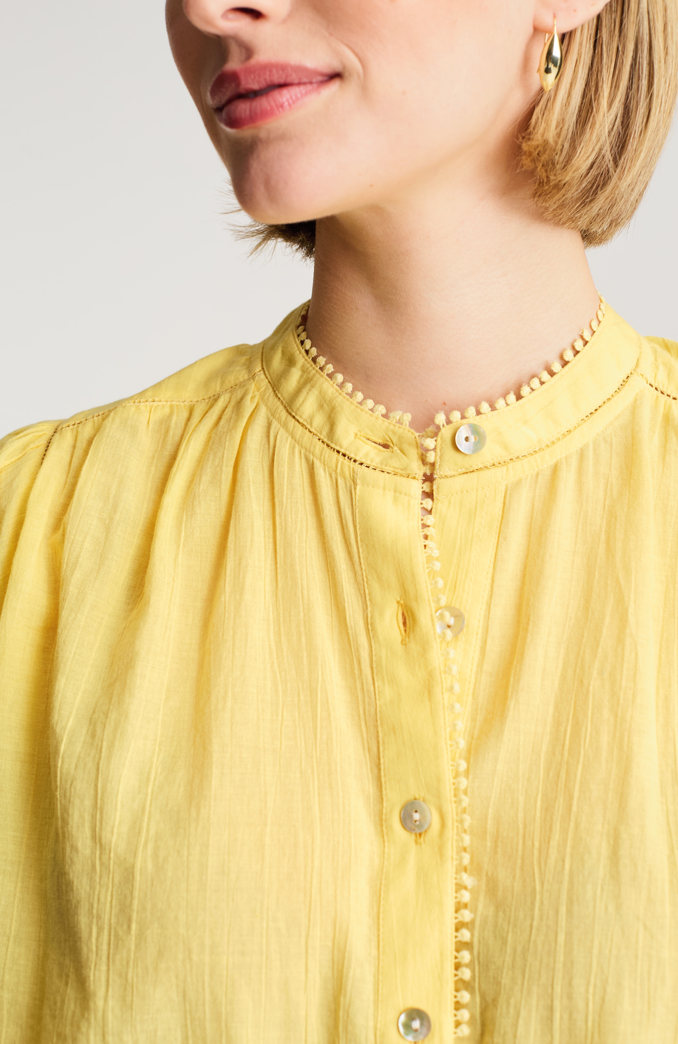 shirred-trim cap-sleeve top