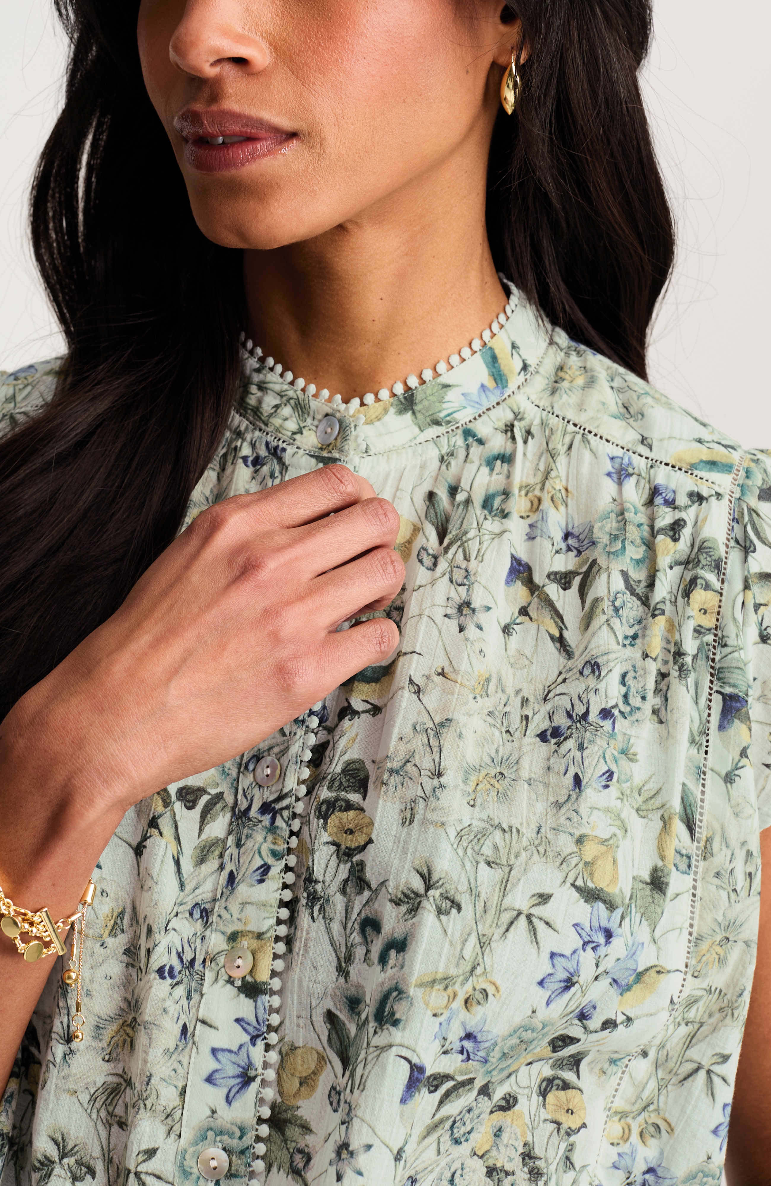 Shirred-Trim Cap-Sleeve Top | JJill