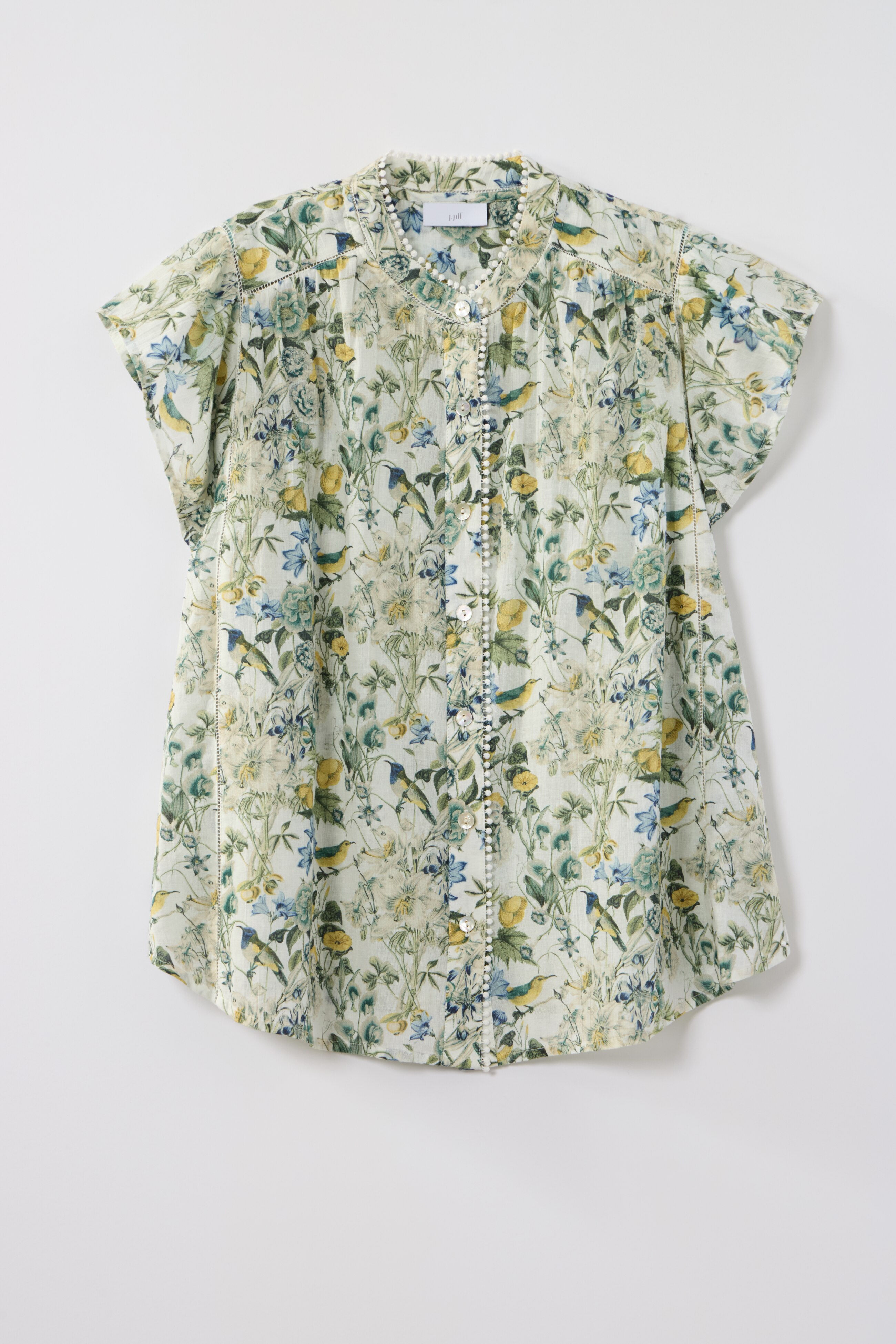 SHIRRED-TRIM CAP-SLEEVE TOP | JJill