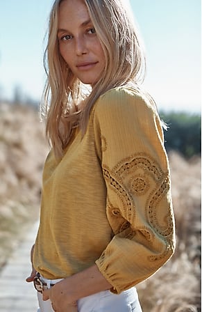 Image for Embroidered Mixed-Media Top