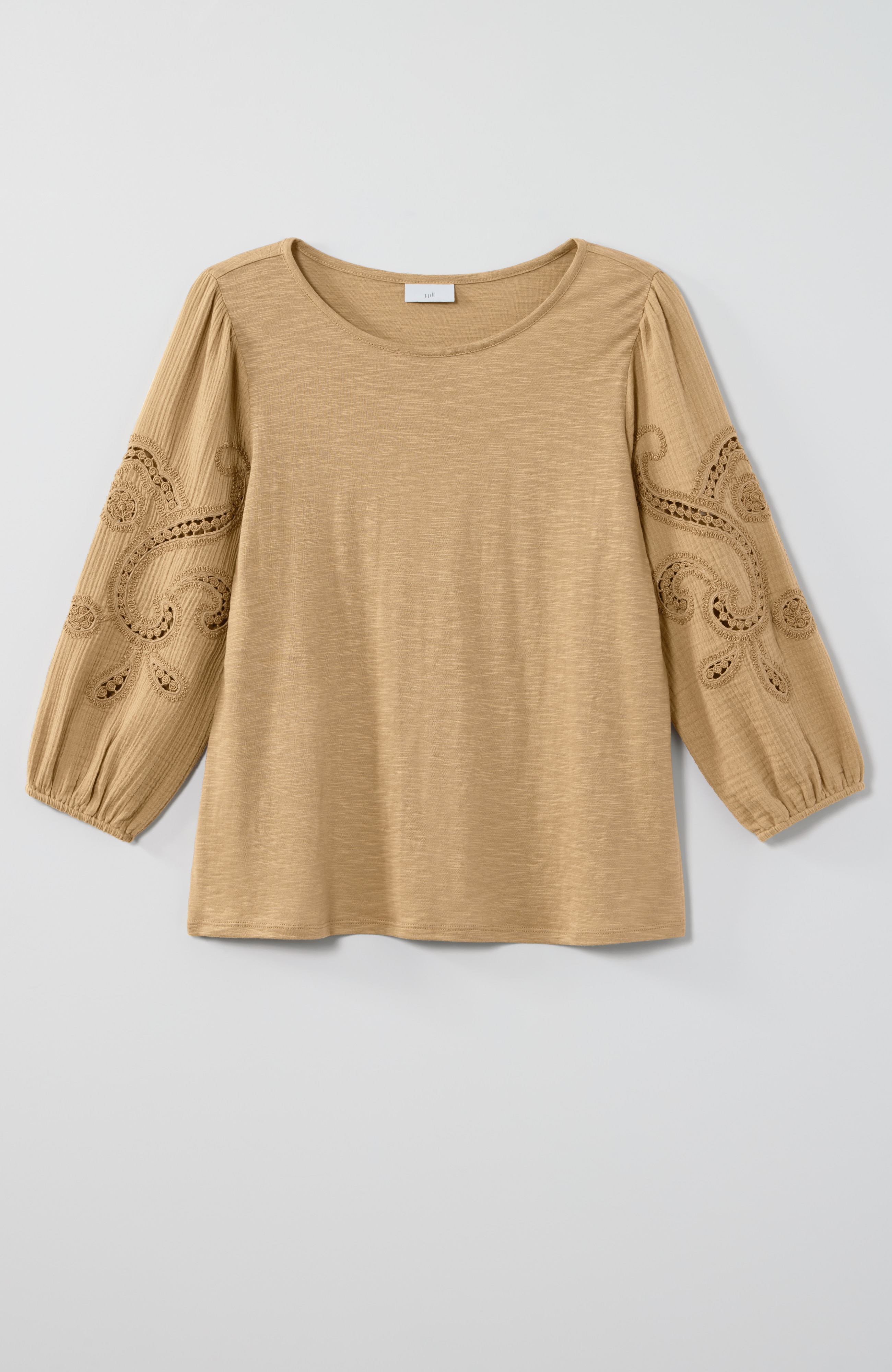 embroidered mixed-media top