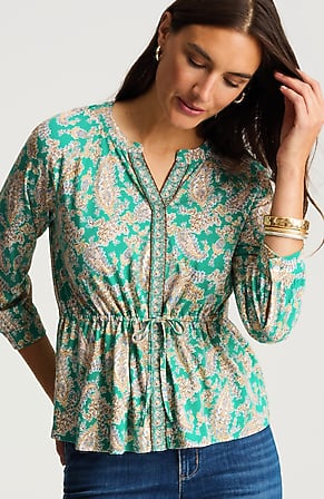 Image for Printed Tie-Waist Knit Blouse