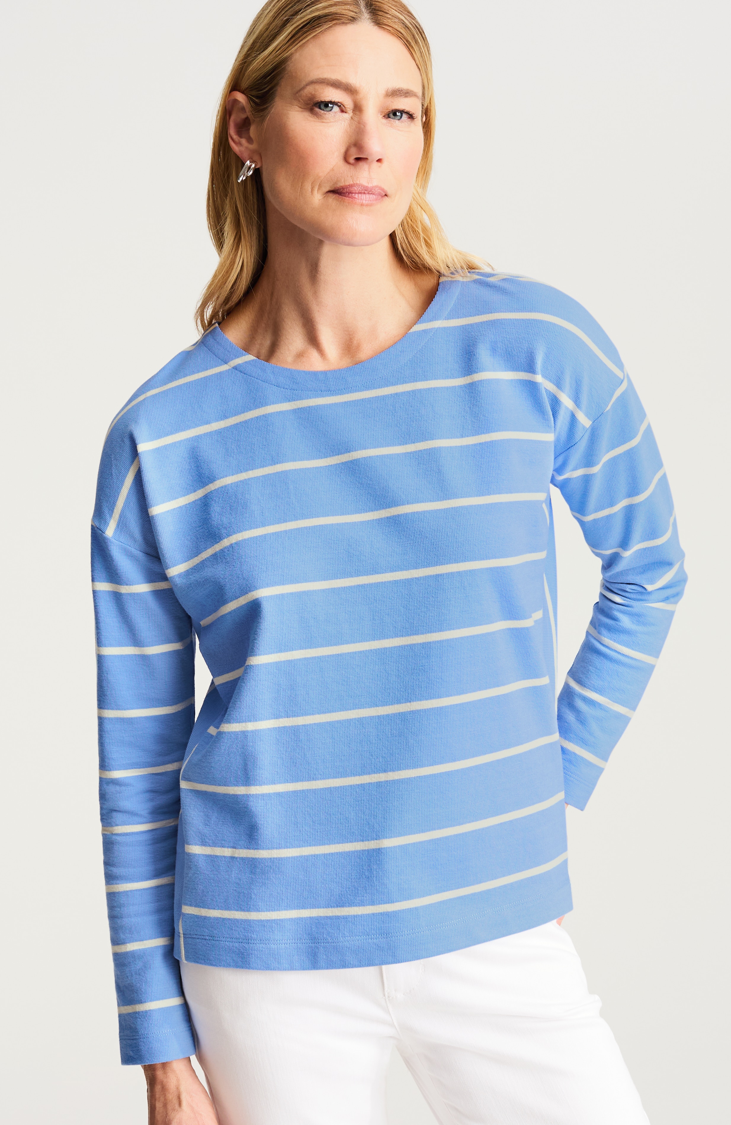 mixed-stripe long-sleeve top
