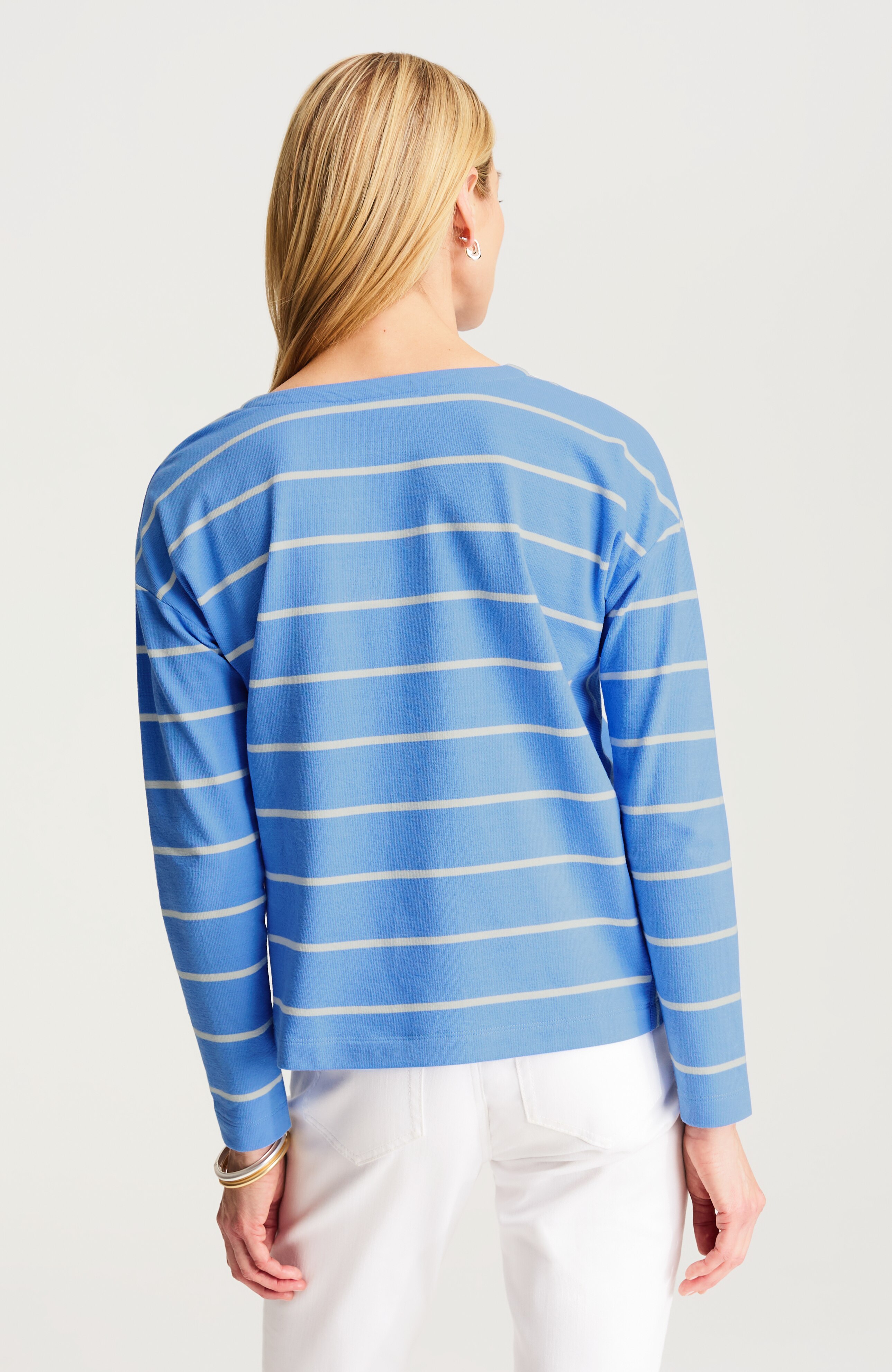 mixed-stripe long-sleeve top