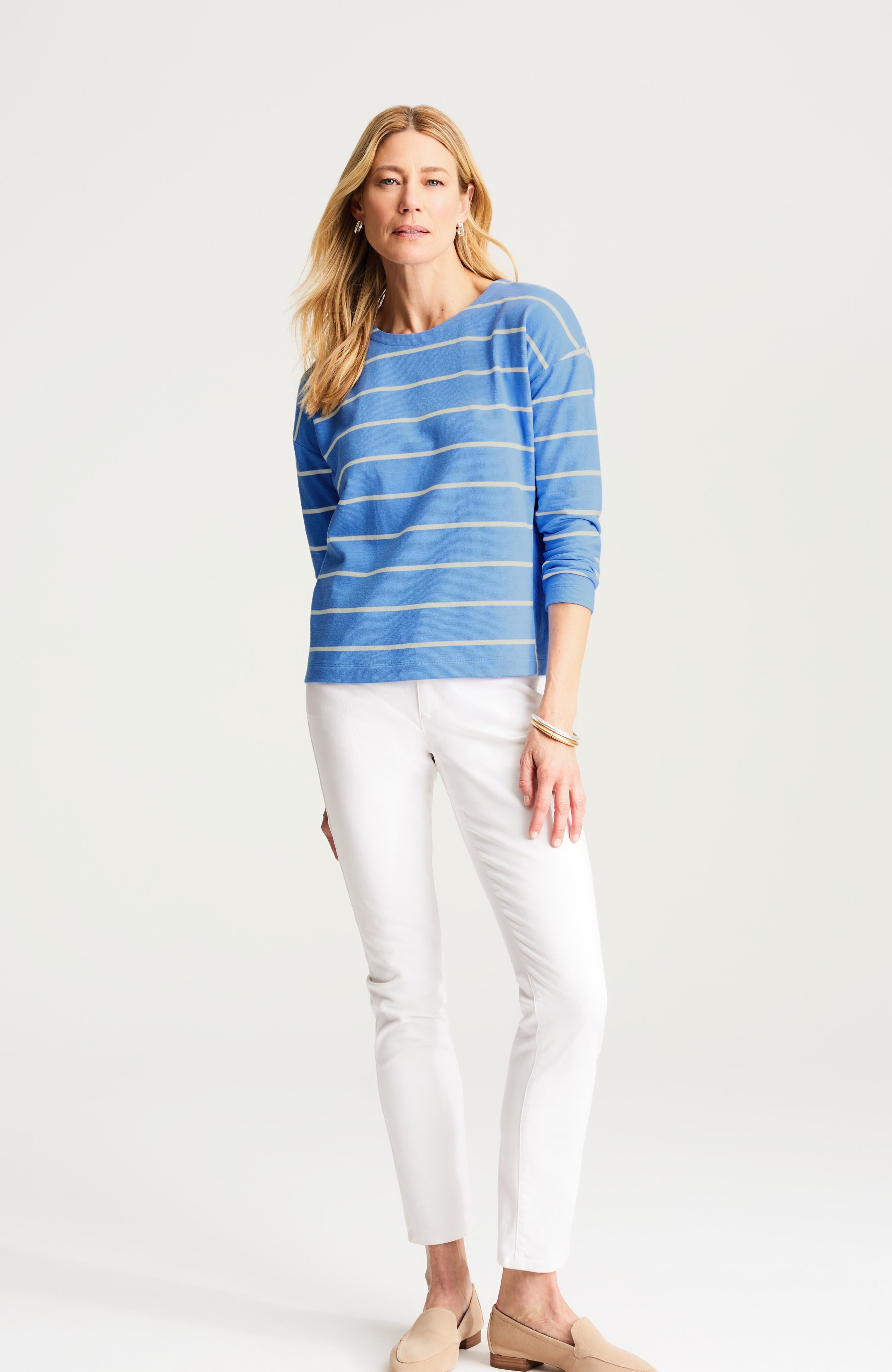 mixed-stripe long-sleeve top