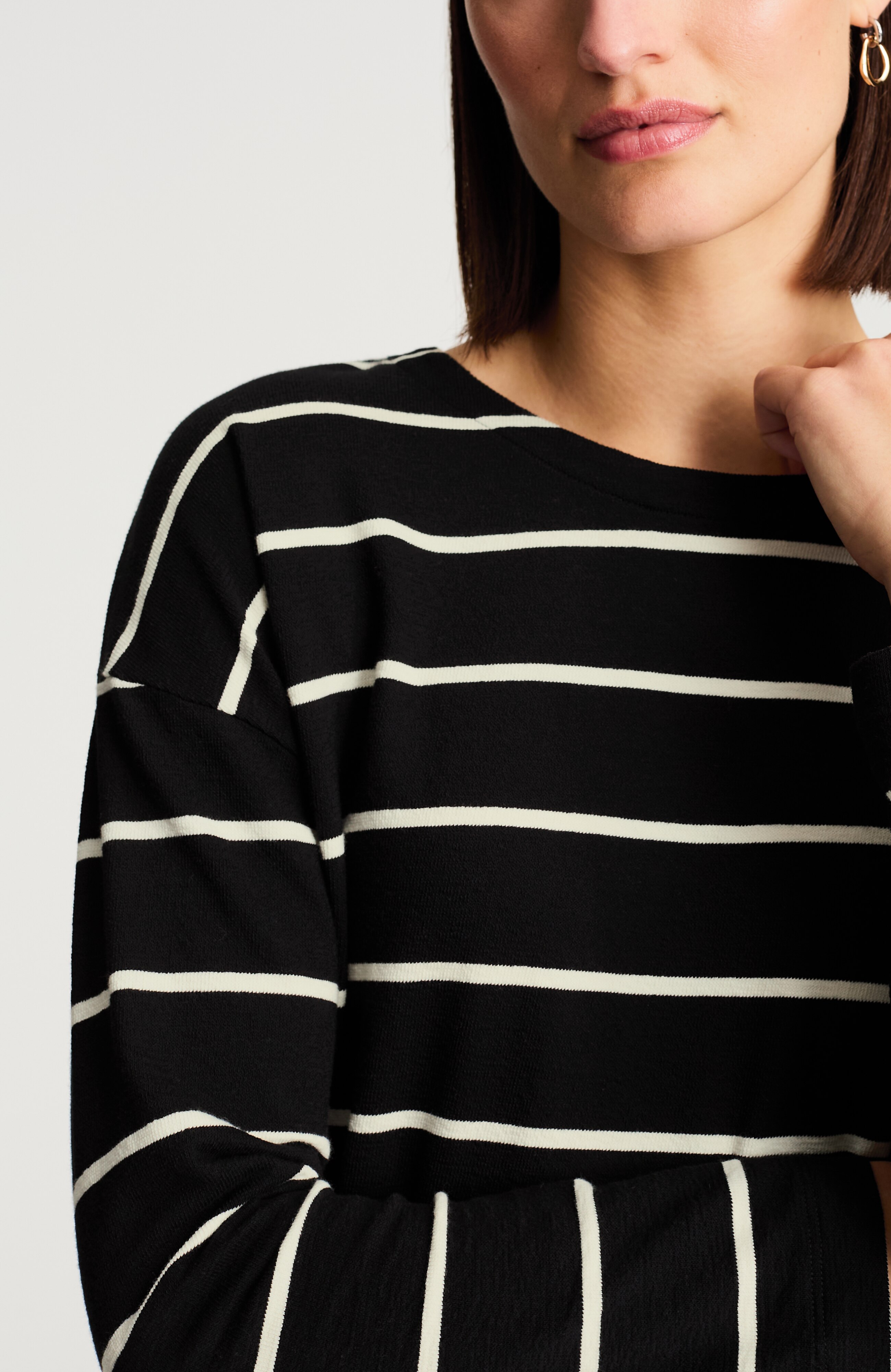 mixed-stripe long-sleeve top