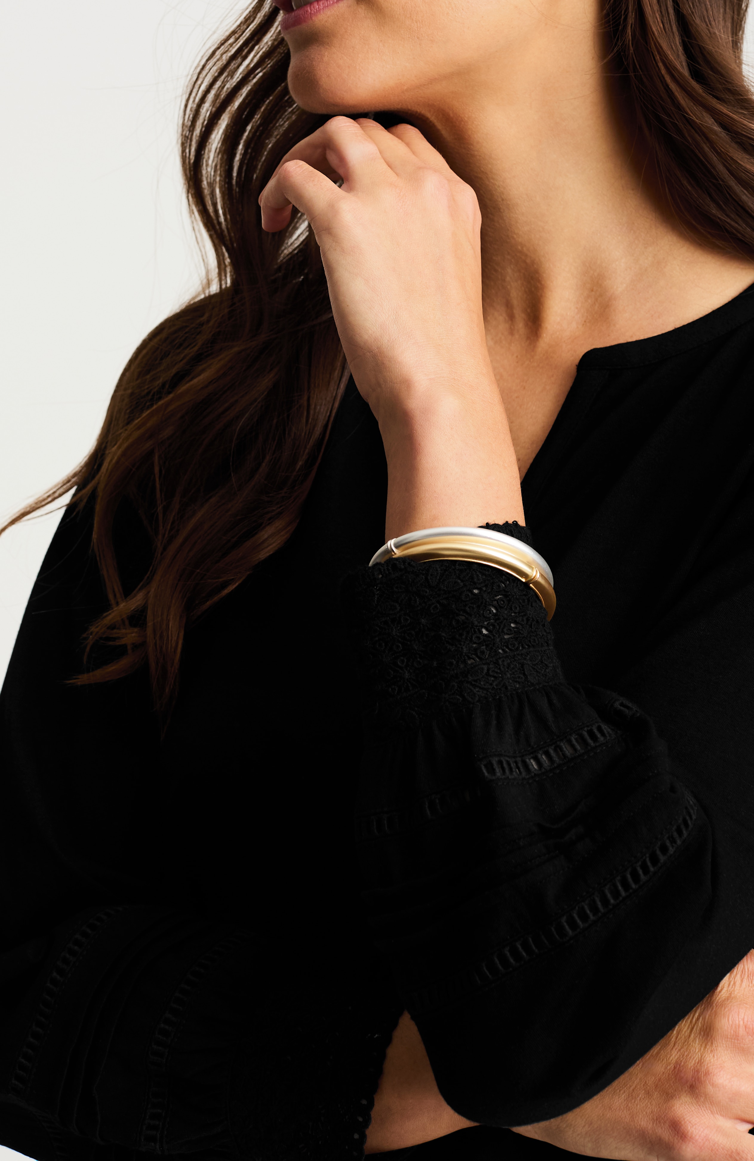 lace-trimmed long-sleeve top