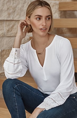 Image for Lace-Trimmed Long-Sleeve Top