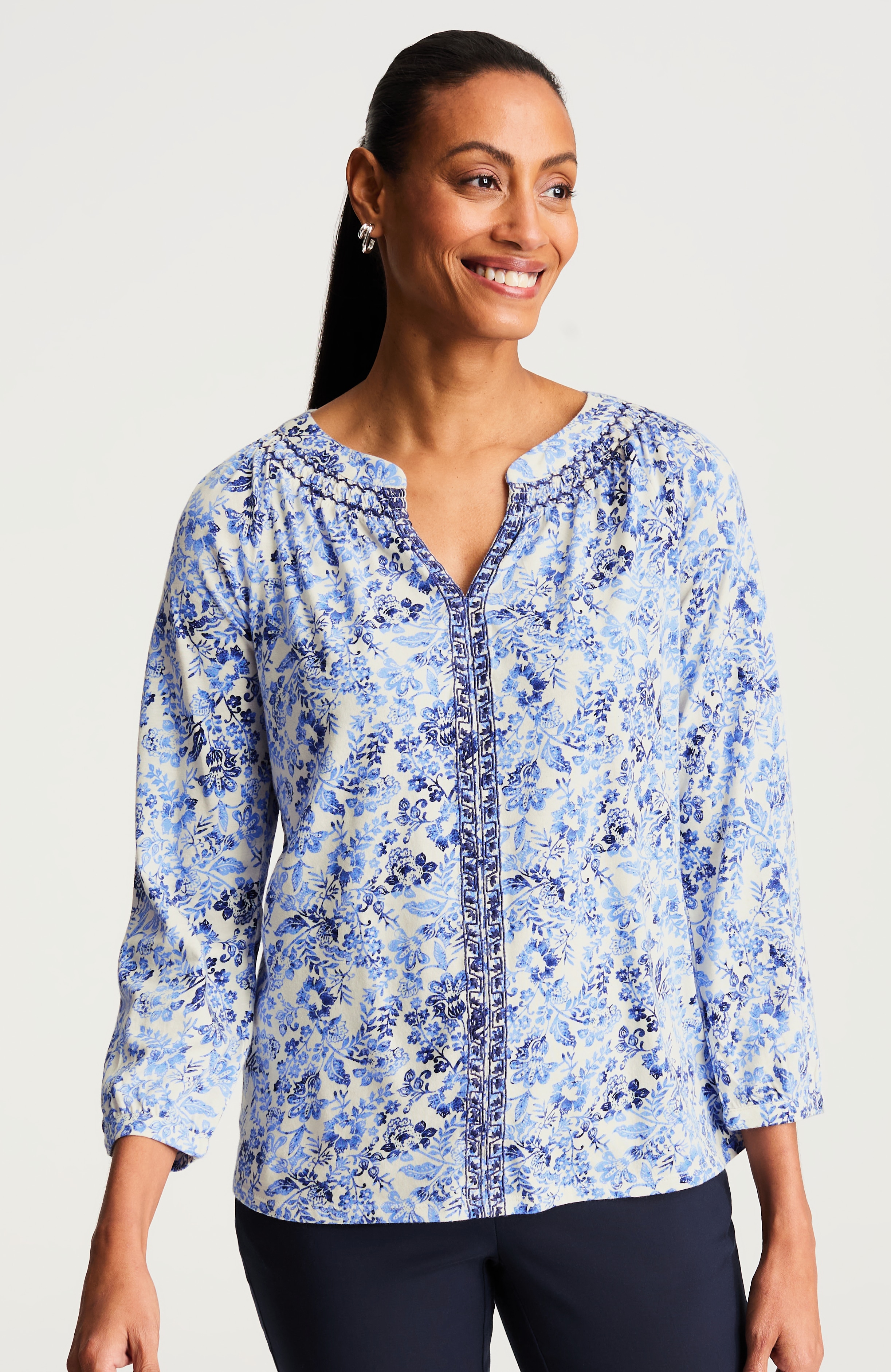 EMBROIDERED PRINTED TOP | JJill