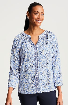 Image for Embroidered Printed Top