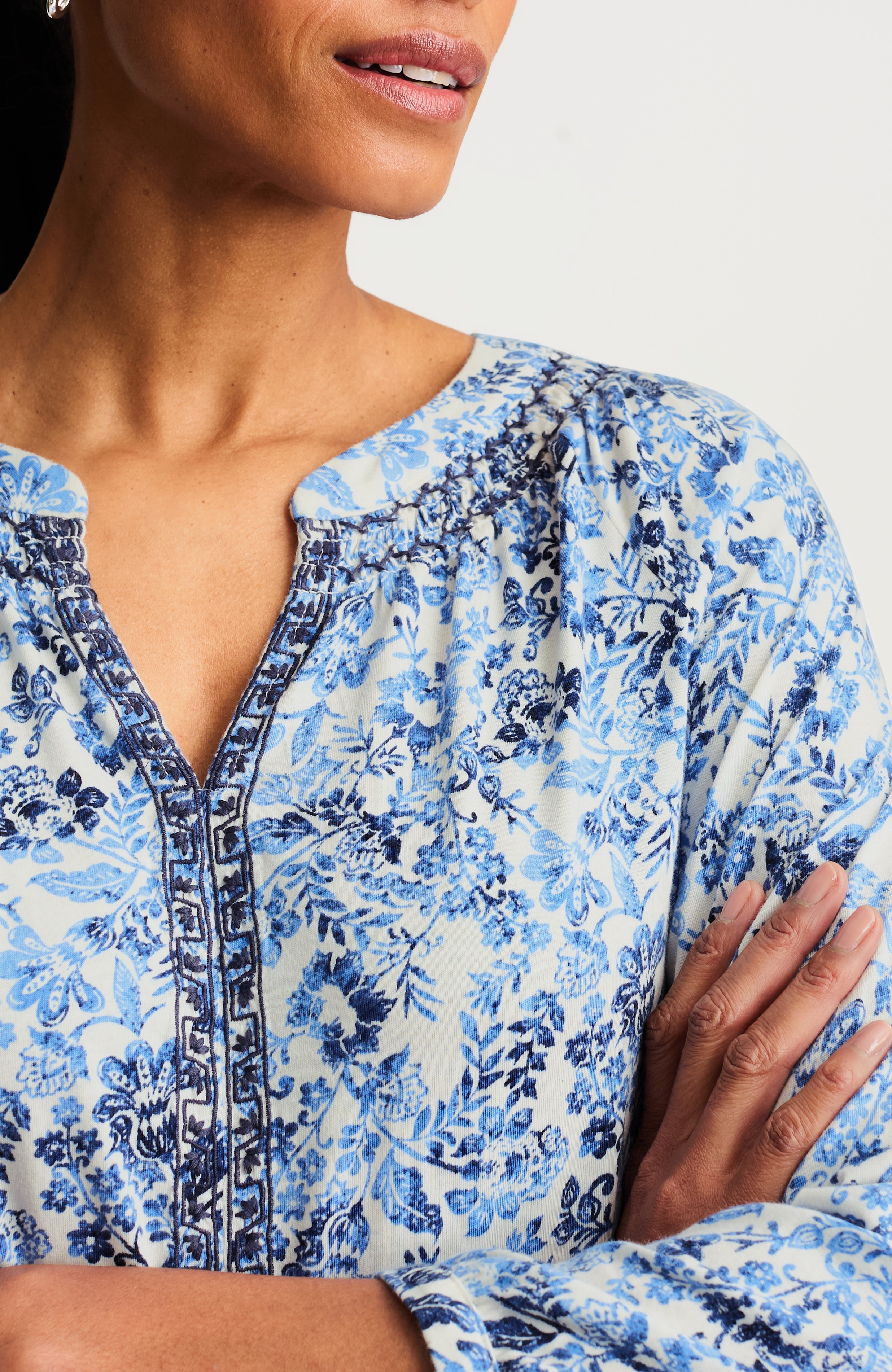 embroidered printed top