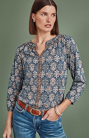 Image for Embroidered Printed Top