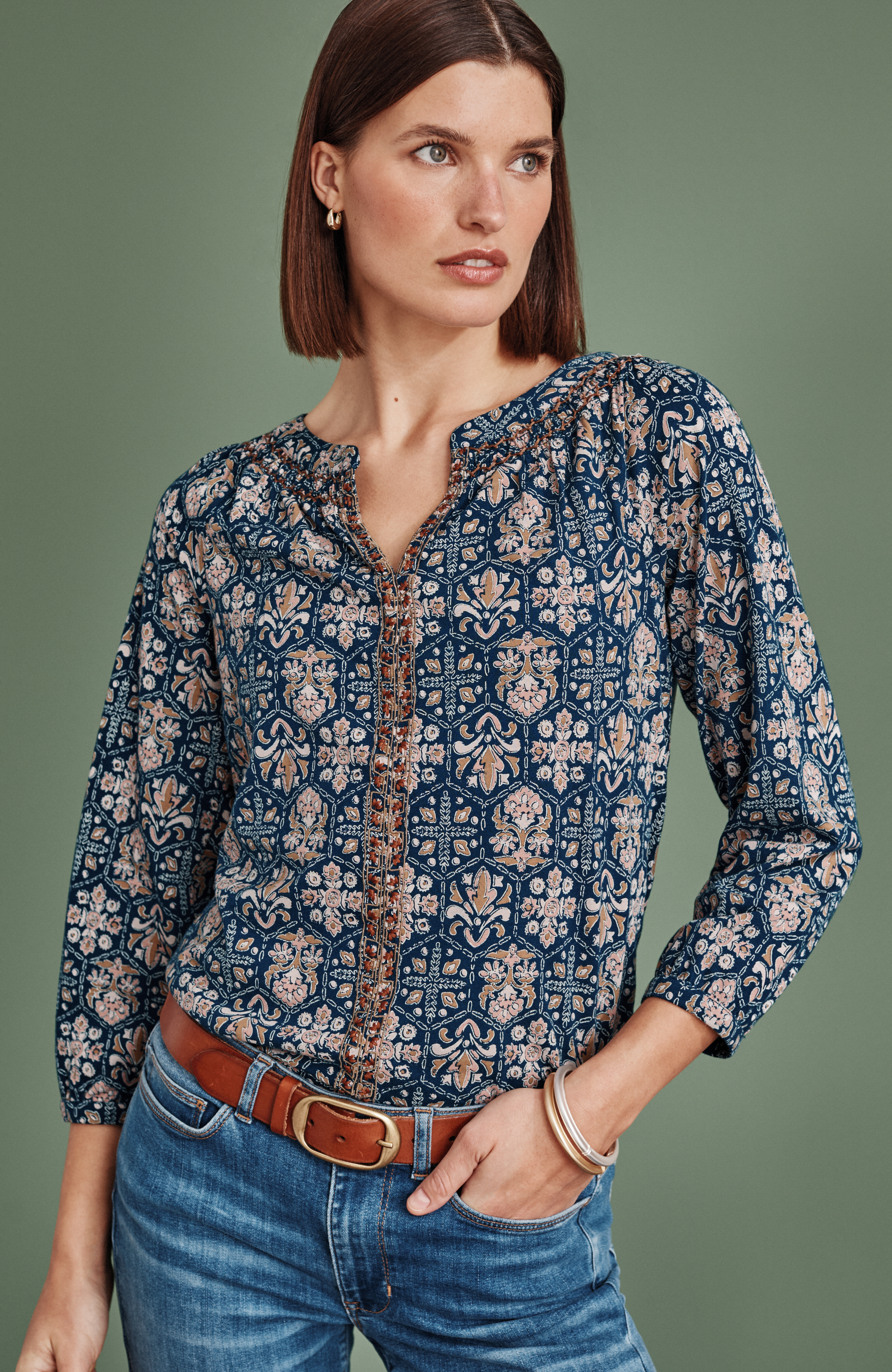 Embroidered Printed Top