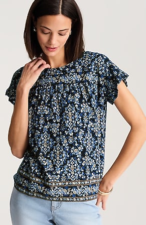 Image for Scarf-Print Cap-Sleeve Top