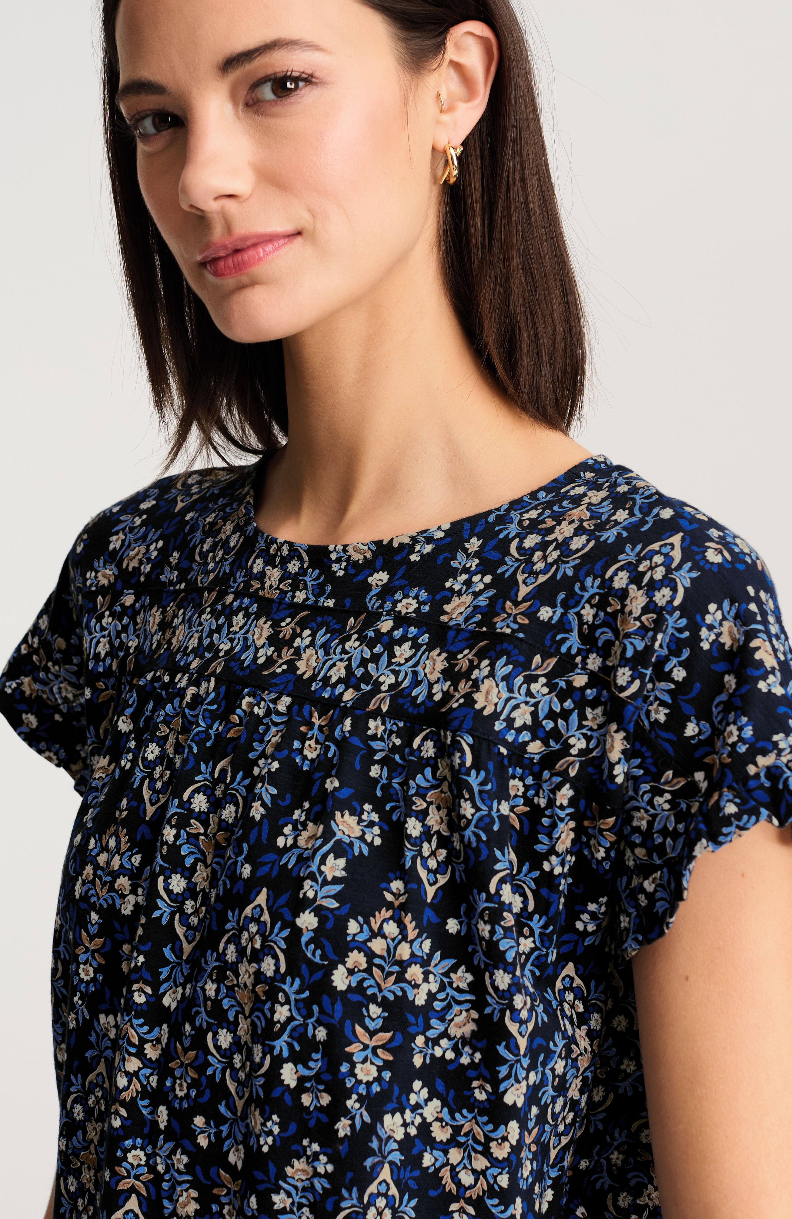 scarf-print cap-sleeve top