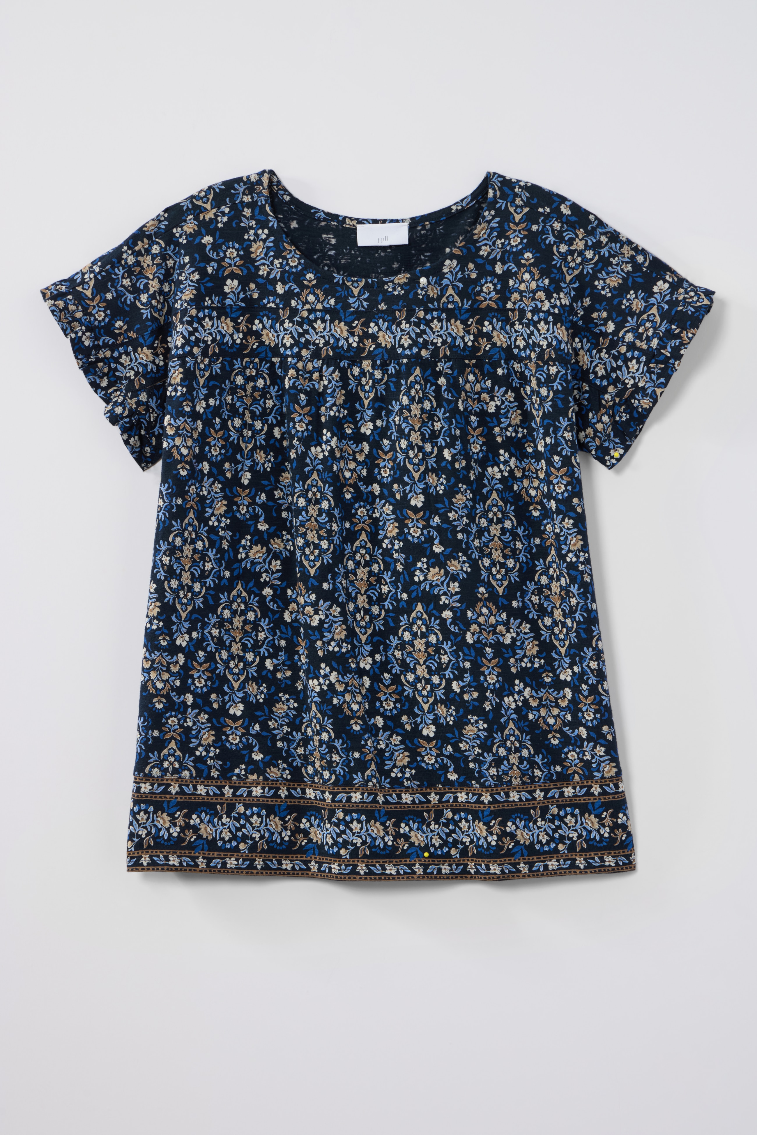 scarf-print cap-sleeve top