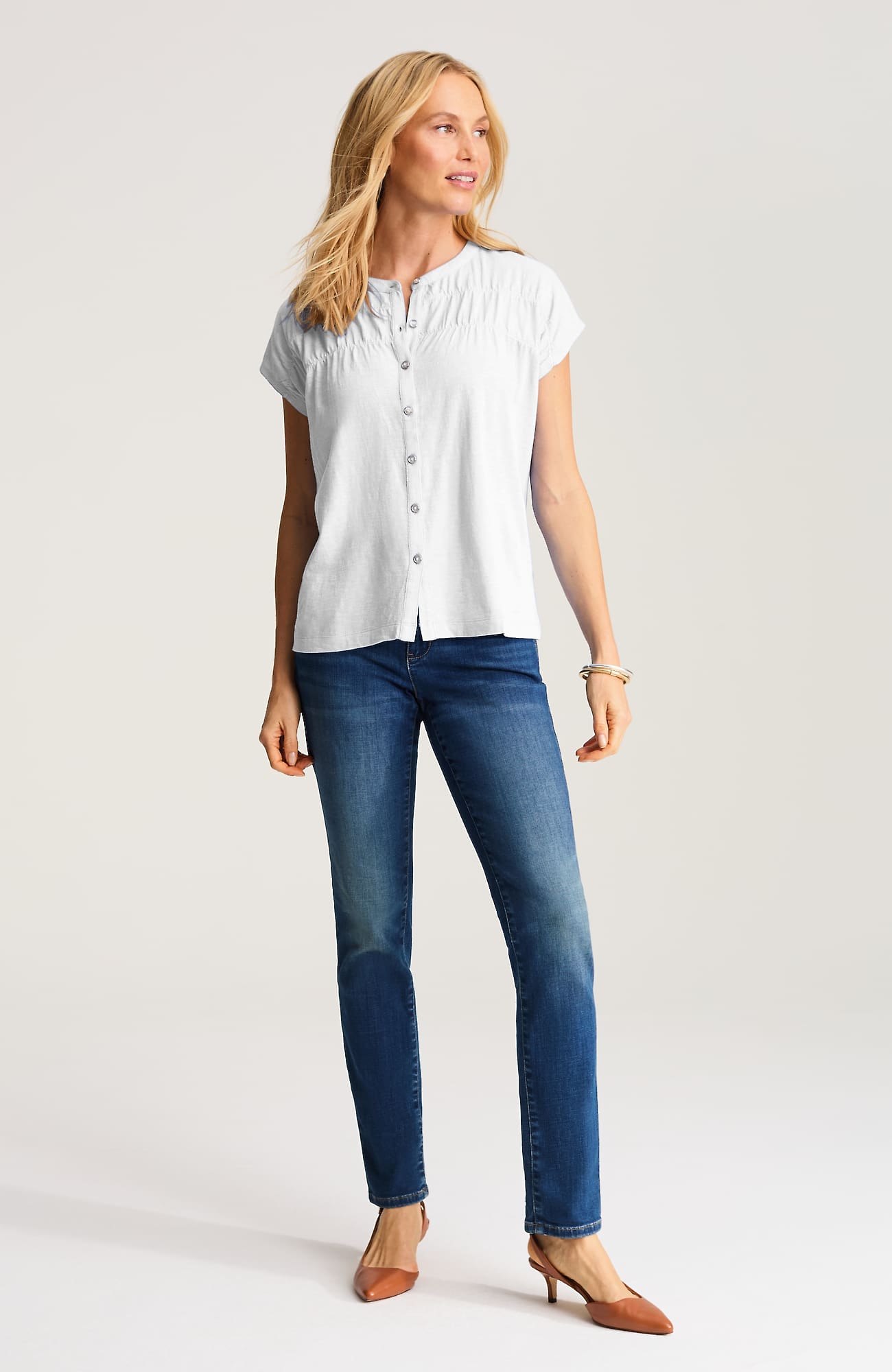 Jjill Petite Shirred Dolman-sleeve Top In White