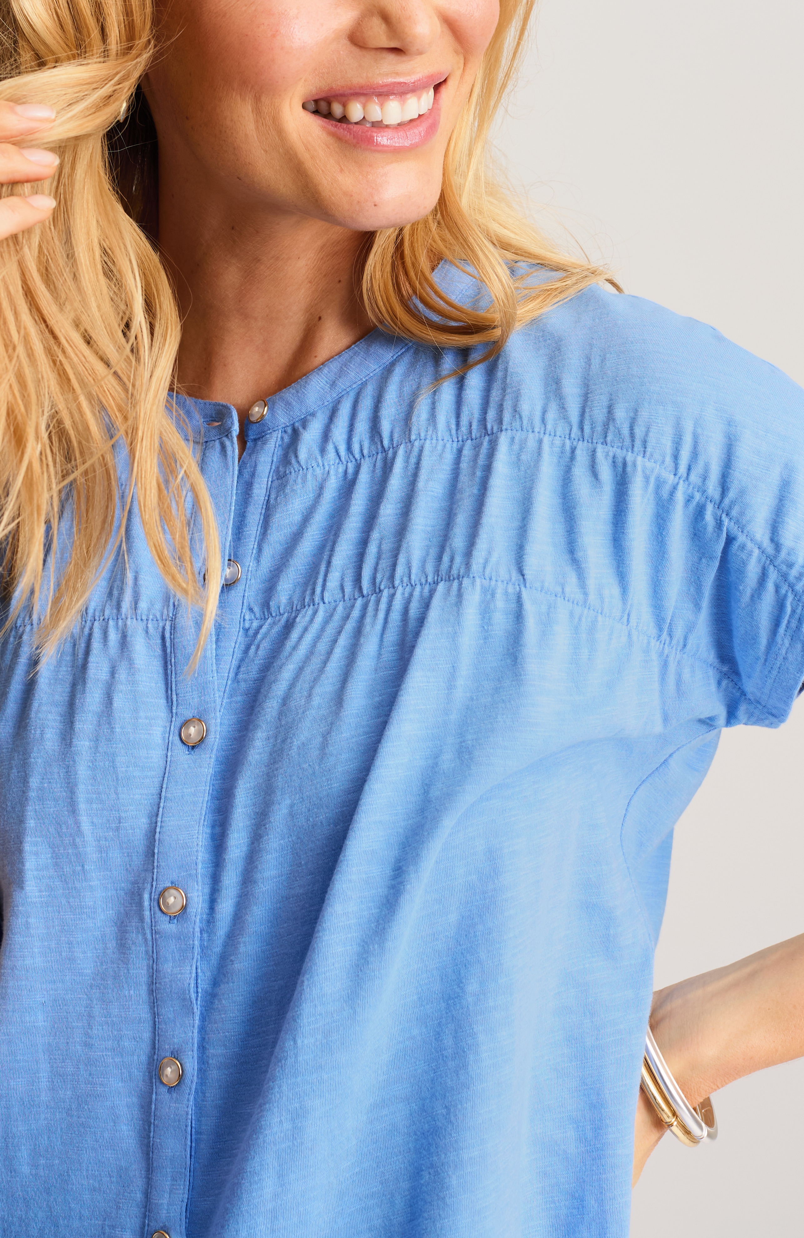 shirred dolman-sleeve top